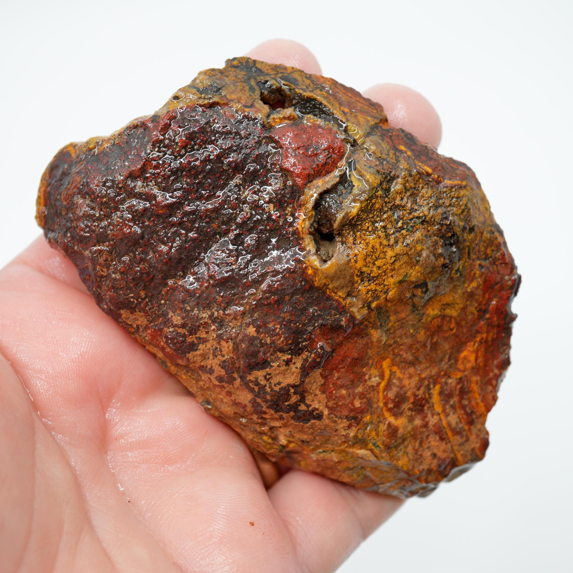 Apple Valley Jasper Endcut - Hematite Flowers with Druzy and Golden Plume Clouds