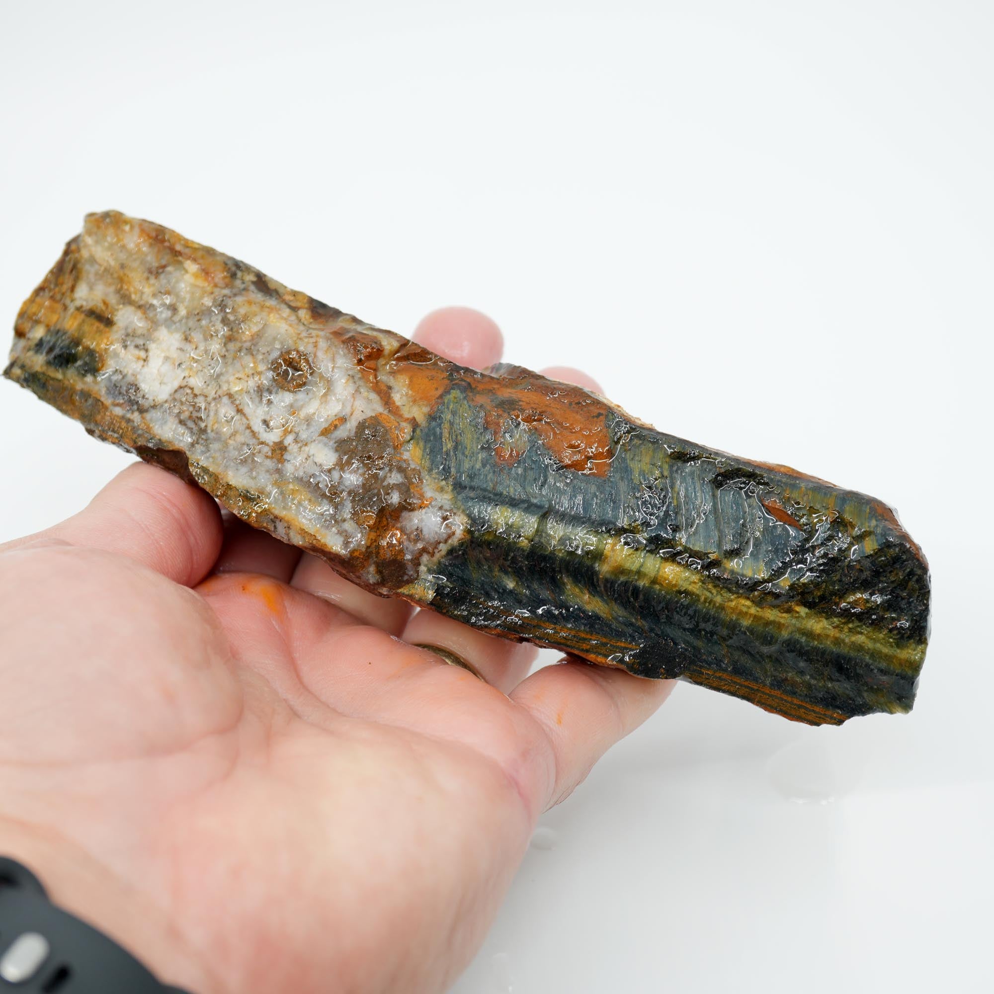 Hawkeye Tiger Eye Rough - Natural Blue Flame Pattern Old Chunk