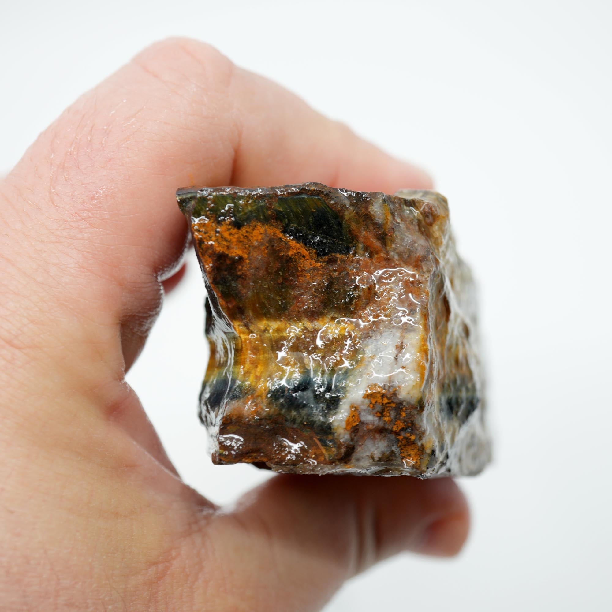 Hawkeye Tiger Eye Rough - Natural Blue Flame Pattern Old Chunk