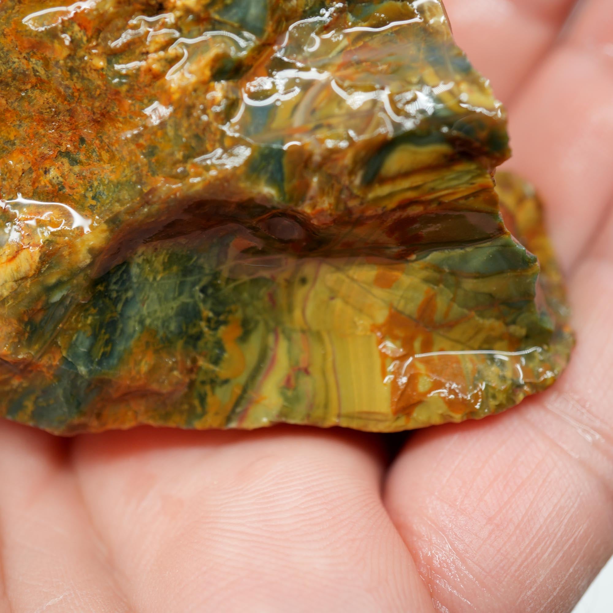 Morrisonite Jasper Rough Nodule - Half Orbicular Flowing Pattern Green Blue