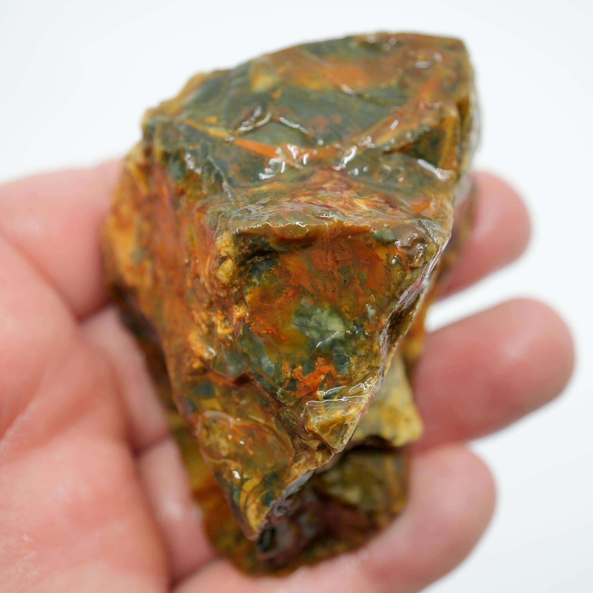 Morrisonite Jasper Rough Nodule - Half Orbicular Flowing Pattern Green Blue