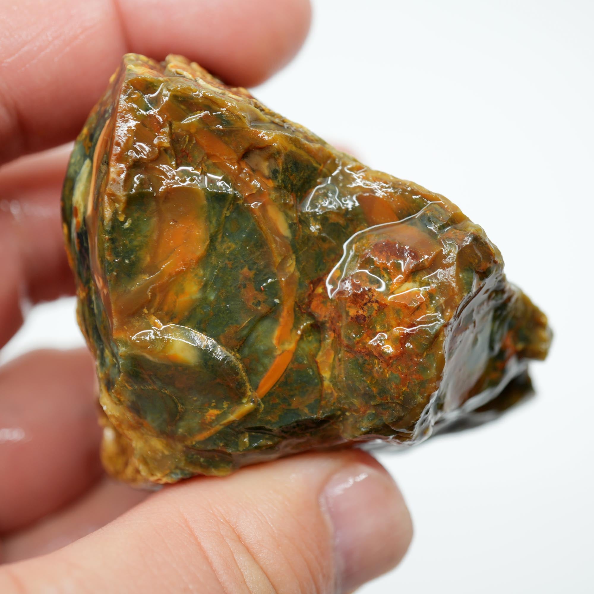 Morrisonite Jasper Rough Nodule - Half Orbicular Flowing Pattern Green Blue