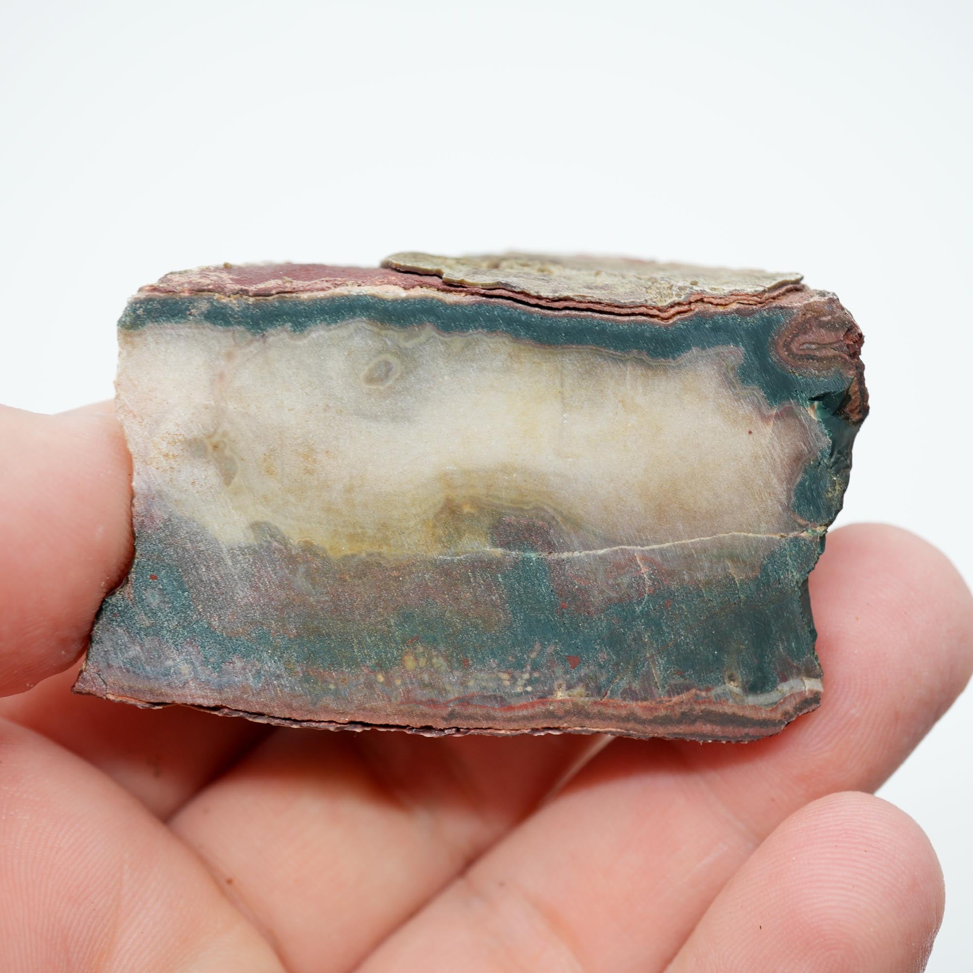 Idaho Sunset Jasper Endcut - Bright Green Creamy Agate Clouds