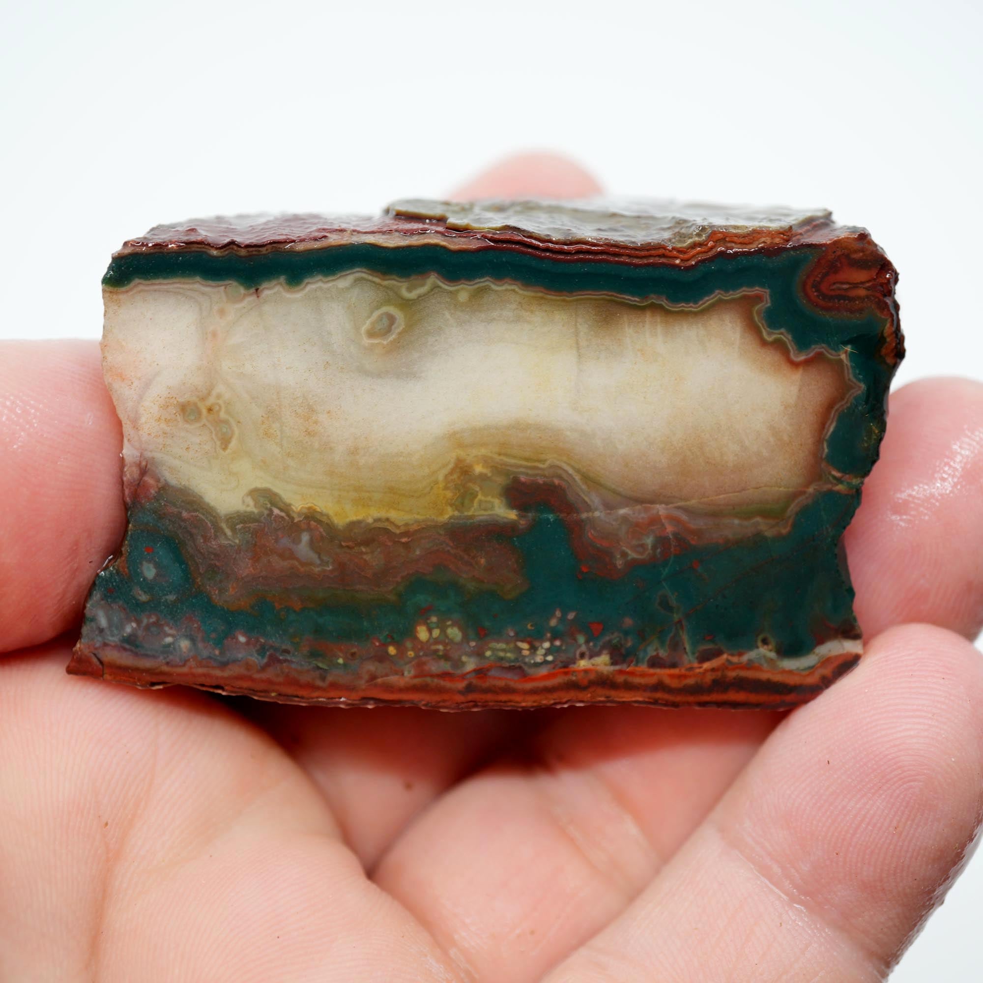 Idaho Sunset Jasper Endcut - Bright Green Creamy Agate Clouds