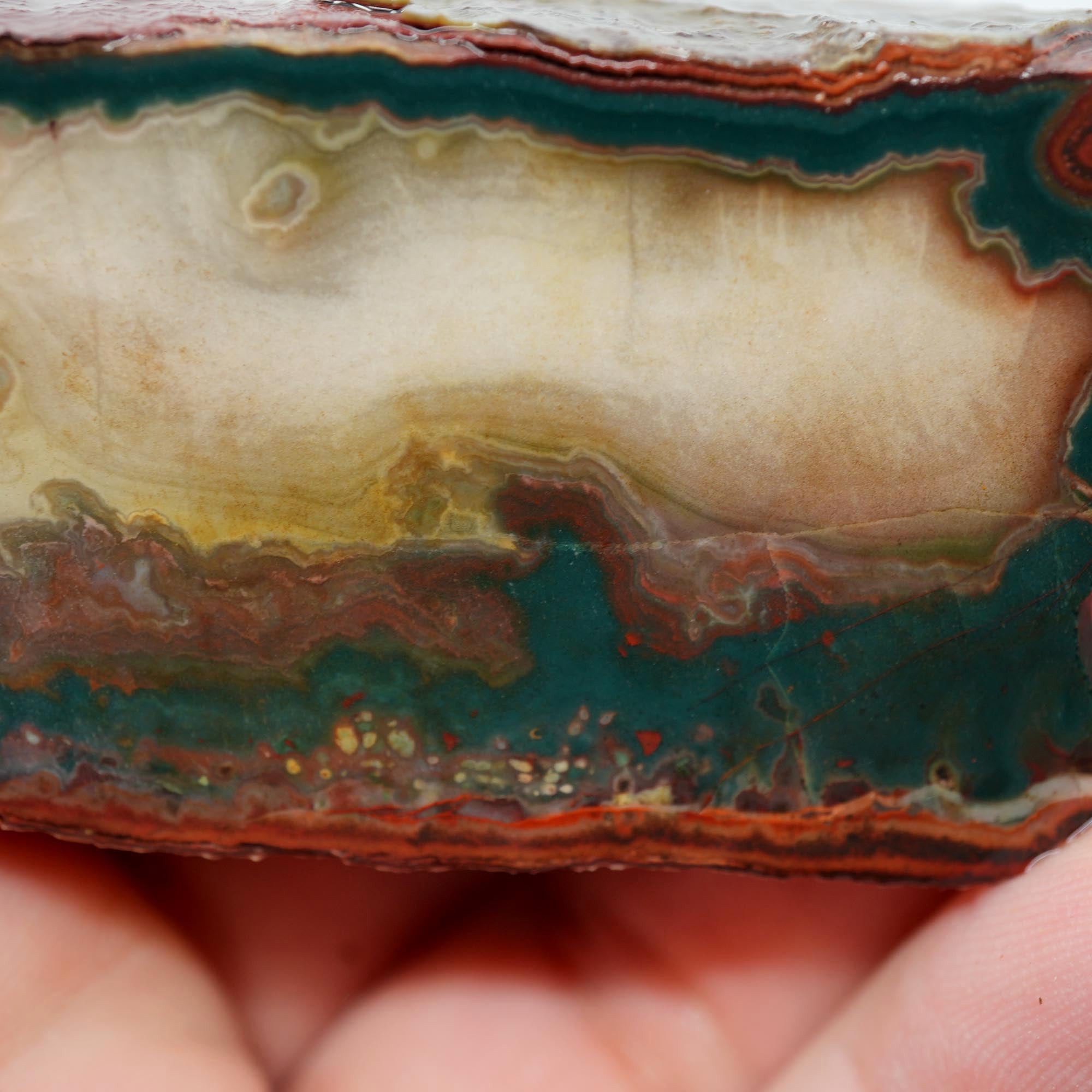 Idaho Sunset Jasper Endcut - Bright Green Creamy Agate Clouds