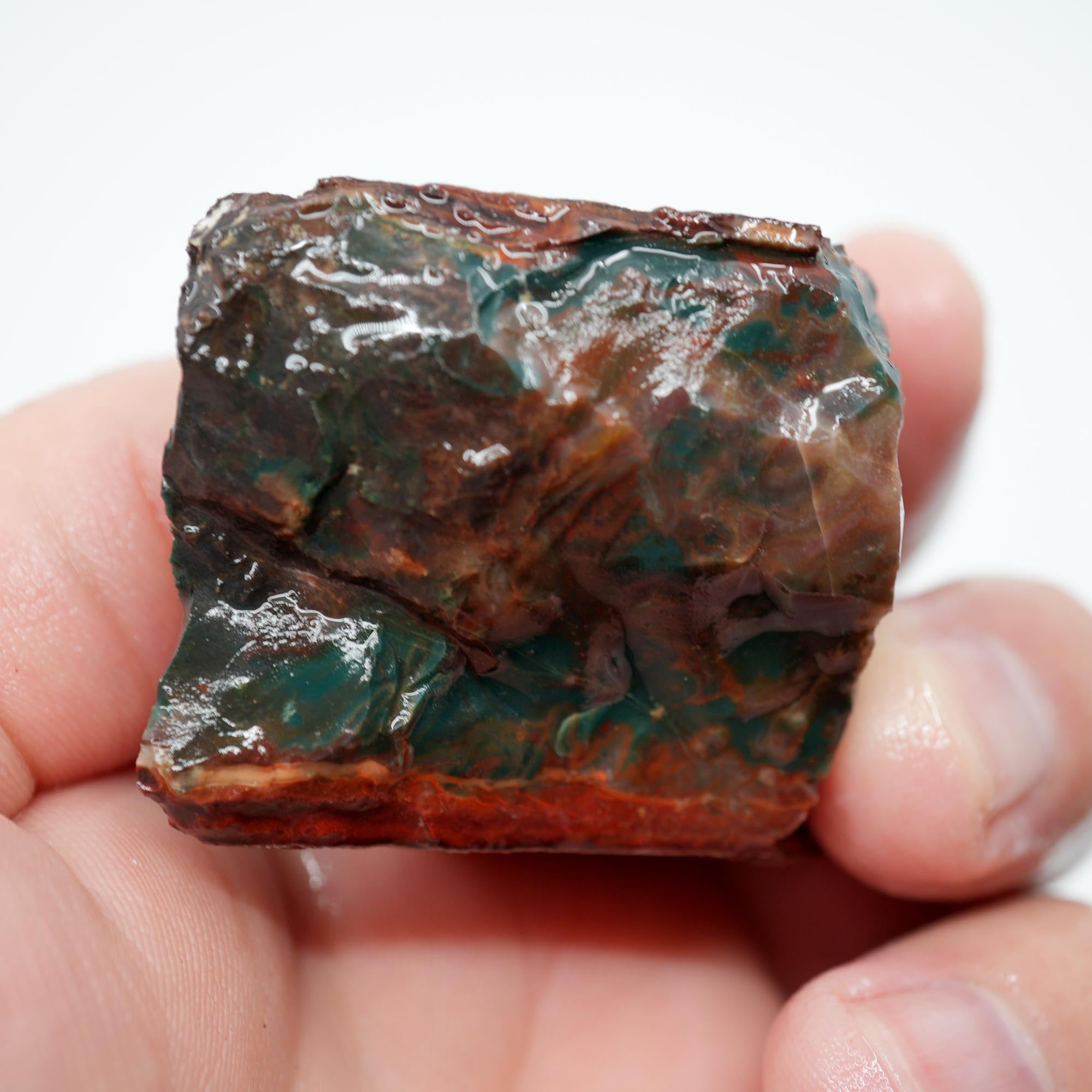Idaho Sunset Jasper Endcut - Bright Green Creamy Agate Clouds