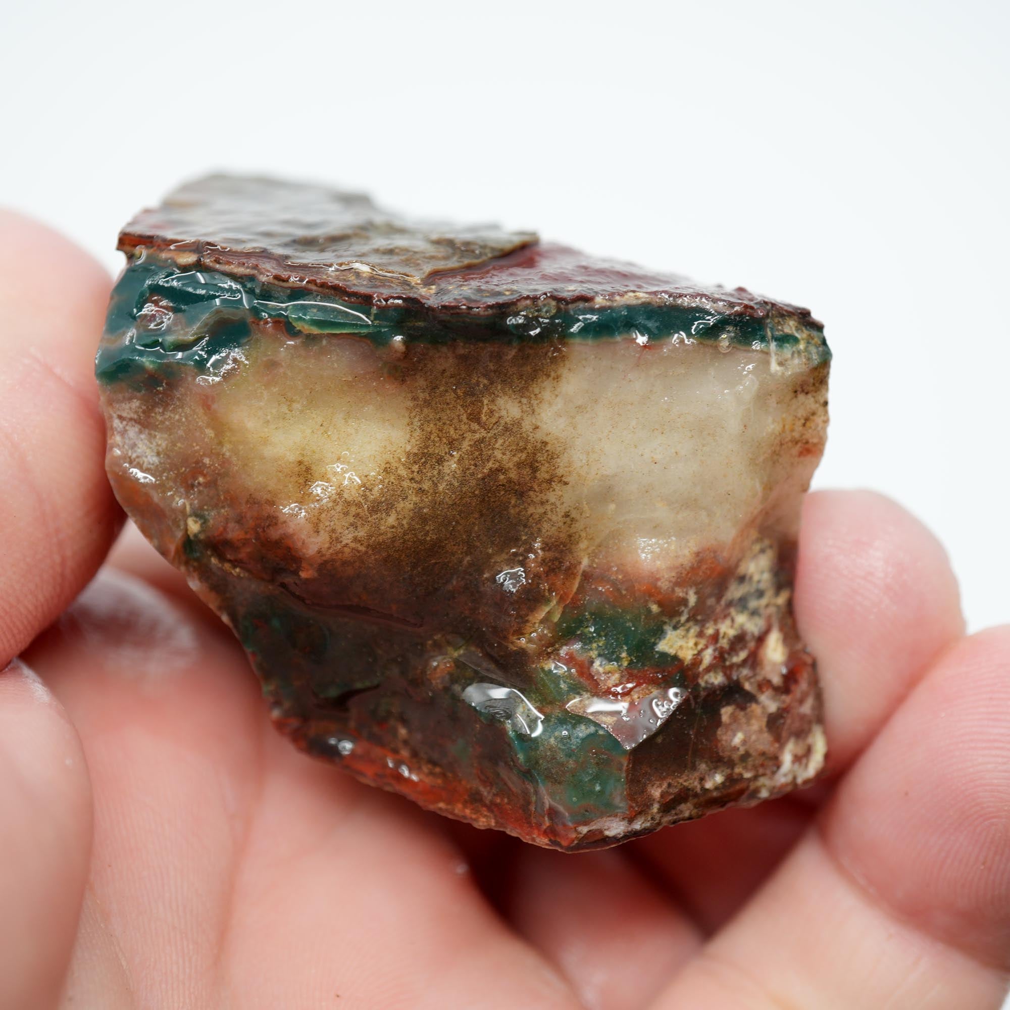 Idaho Sunset Jasper Endcut - Bright Green Creamy Agate Clouds