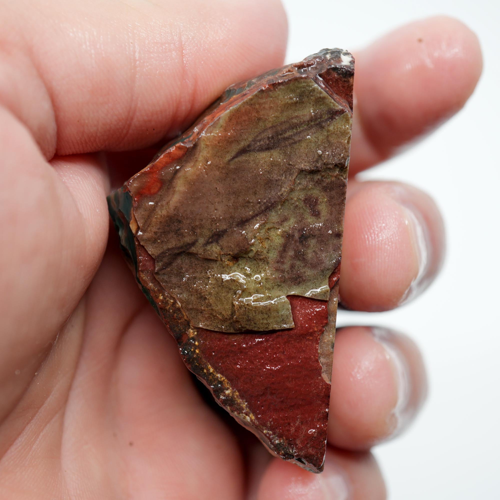 Idaho Sunset Jasper Endcut - Bright Green Creamy Agate Clouds