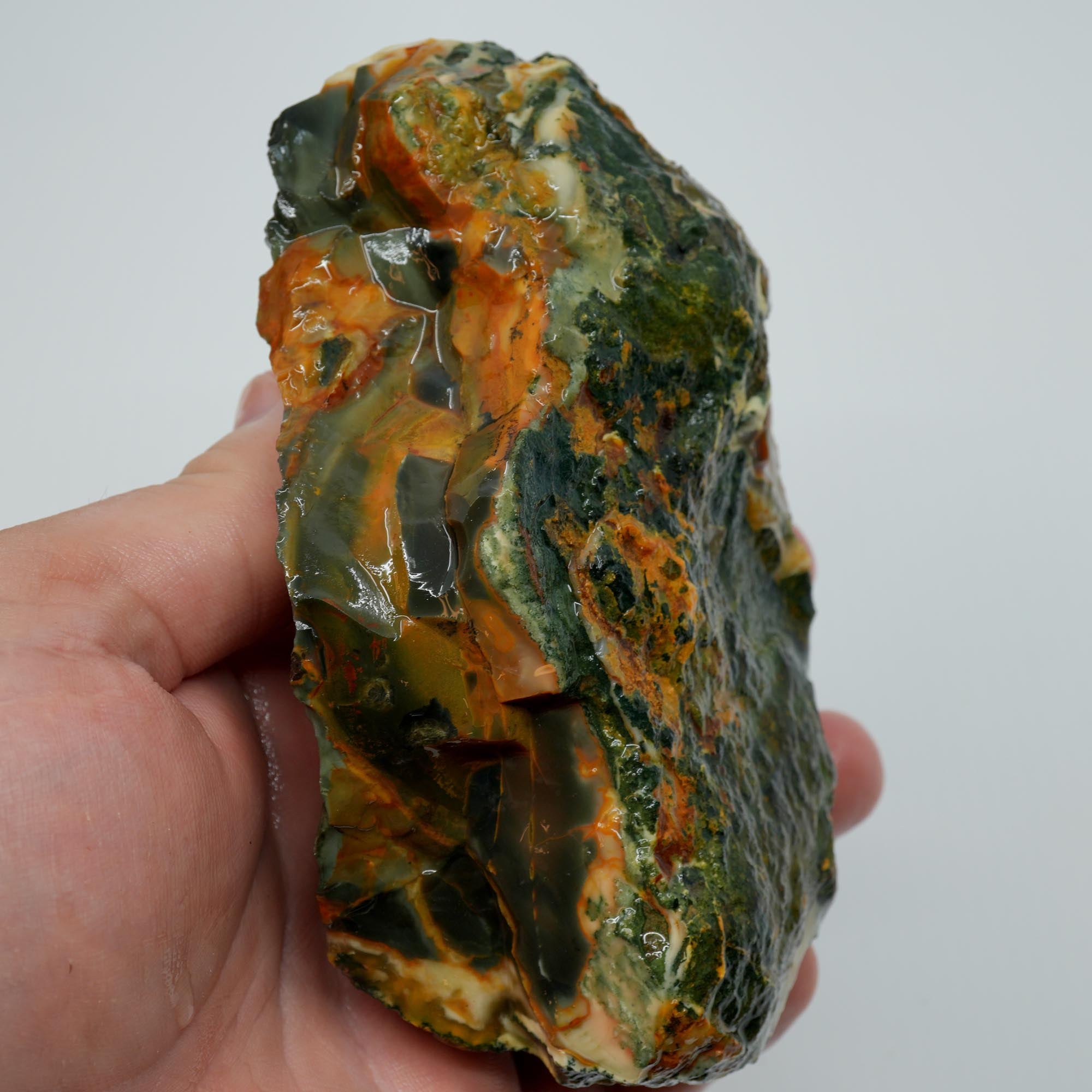 Blue Mountain Jasper Rough - Blue-Green Orbs with Red-Orange Color
