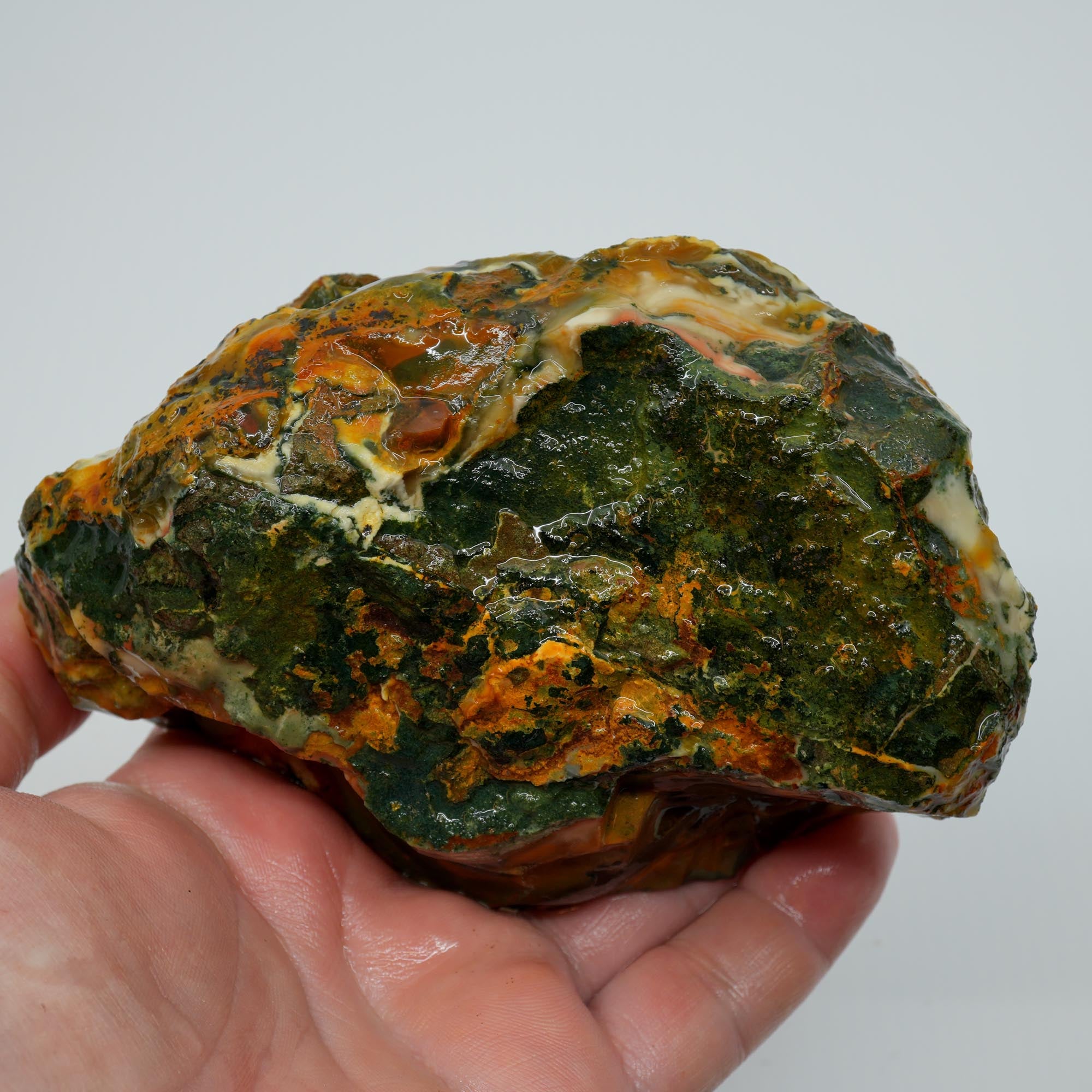 Blue Mountain Jasper Rough - Blue-Green Orbs with Red-Orange Color