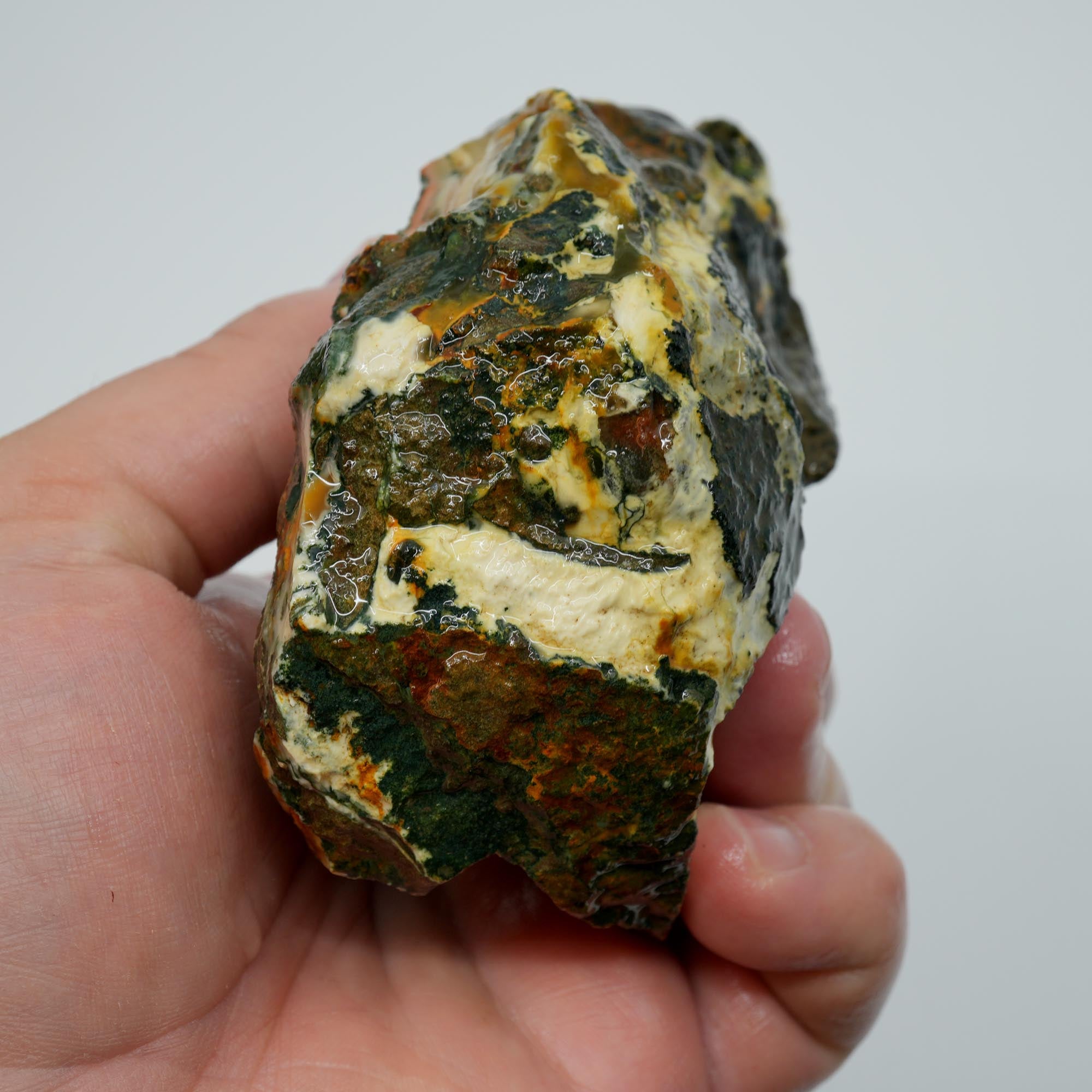 Blue Mountain Jasper Rough - Blue-Green Orbs with Red-Orange Color