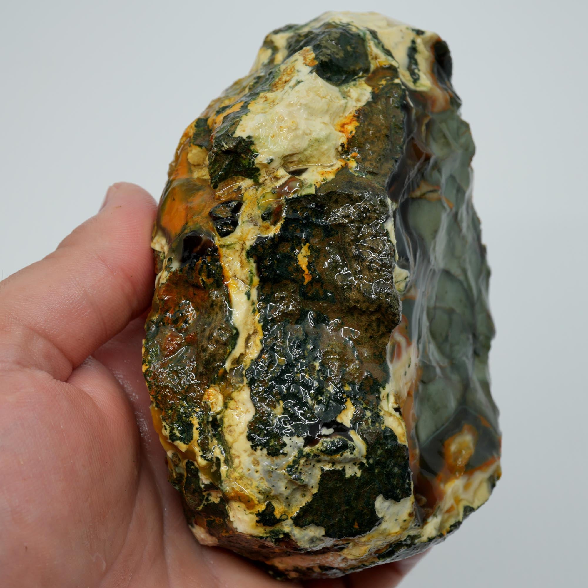 Blue Mountain Jasper Rough - Blue-Green Orbs with Red-Orange Color