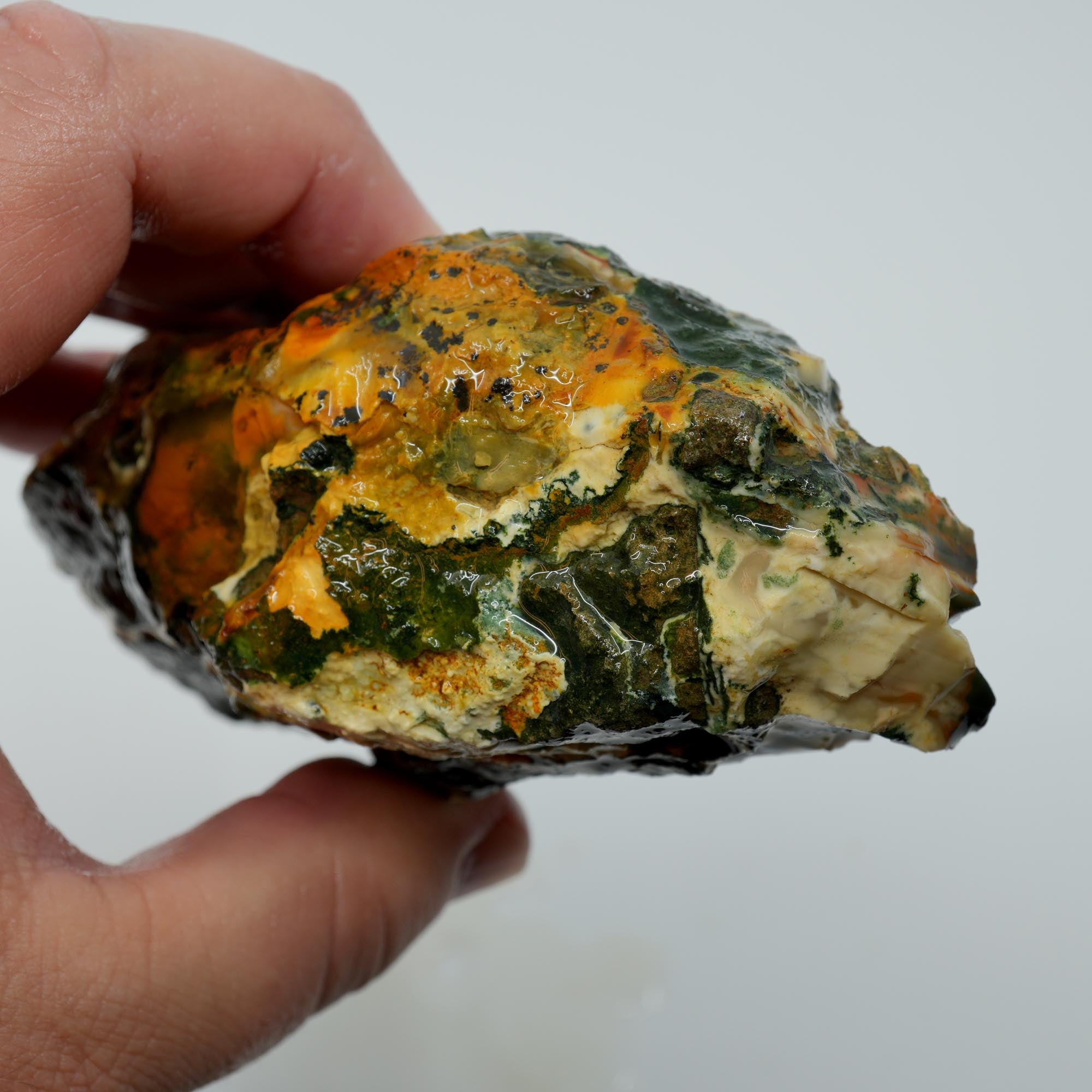 Blue Mountain Jasper Rough - Blue-Green Orbs with Red-Orange Color