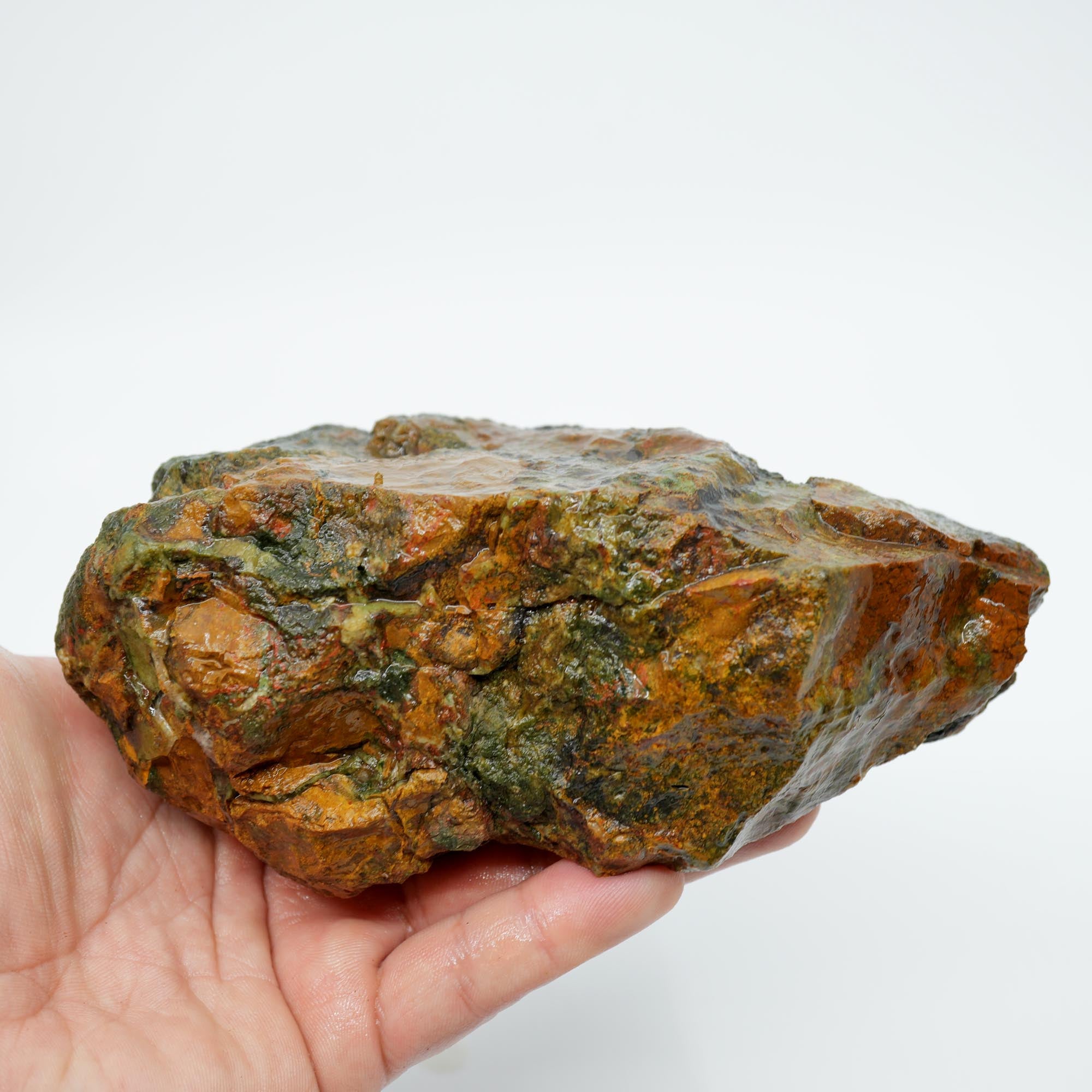 Amity Plume Jasper Rough - Golden Jasper with Green Pseudo-Plume Breccia