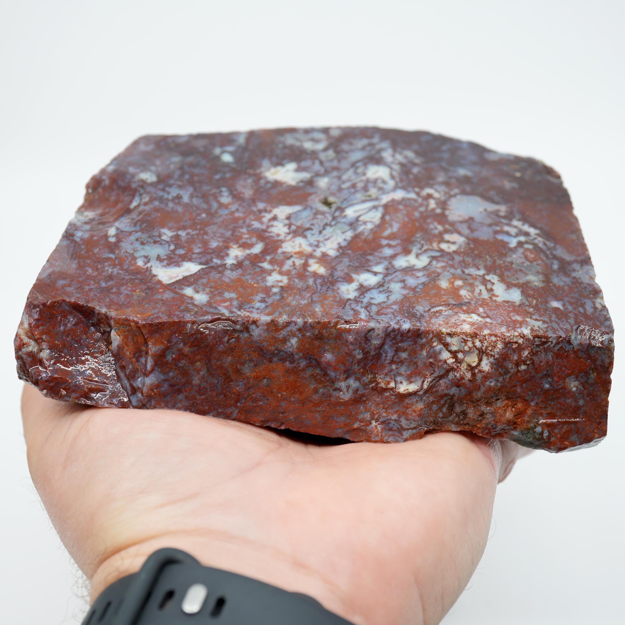 Maury Mountain Moss Agate Cut and Proven - Red Green Moss Bookend