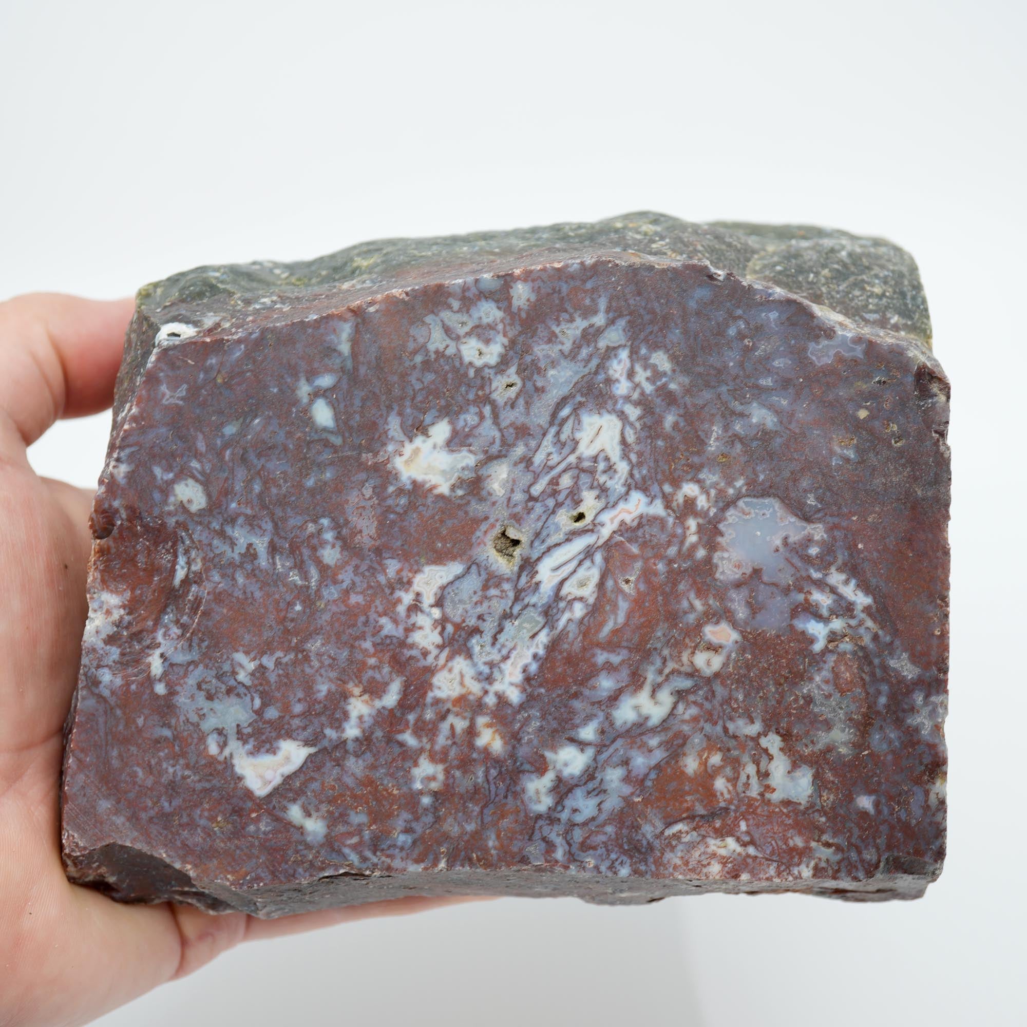 Maury Mountain Moss Agate Cut and Proven - Red Green Moss Bookend