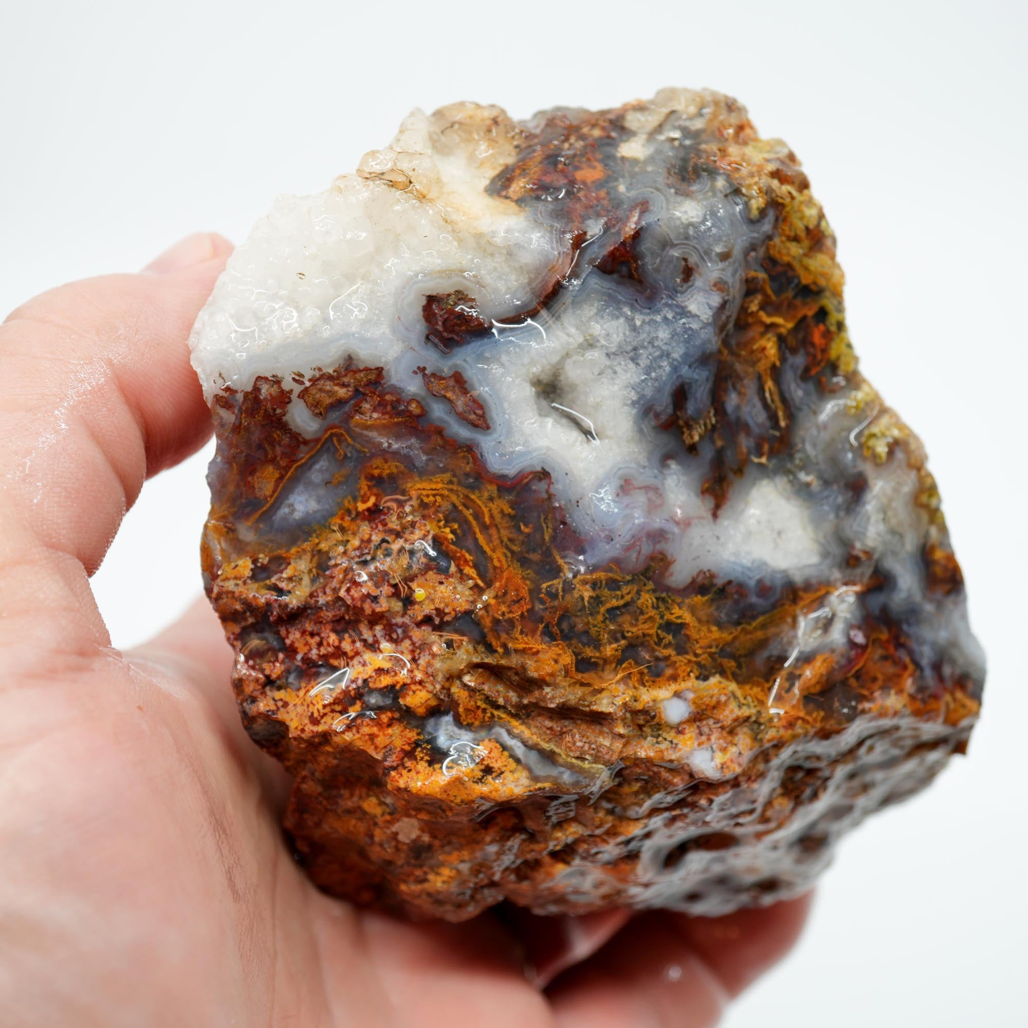 San Carlos Agate Rough - Red Moss with Quartz Crystal Top