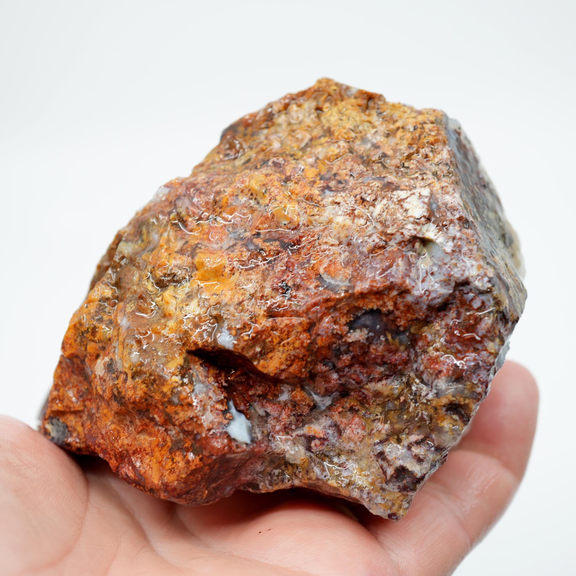 San Carlos Agate Rough - Red Moss with Quartz Crystal Top