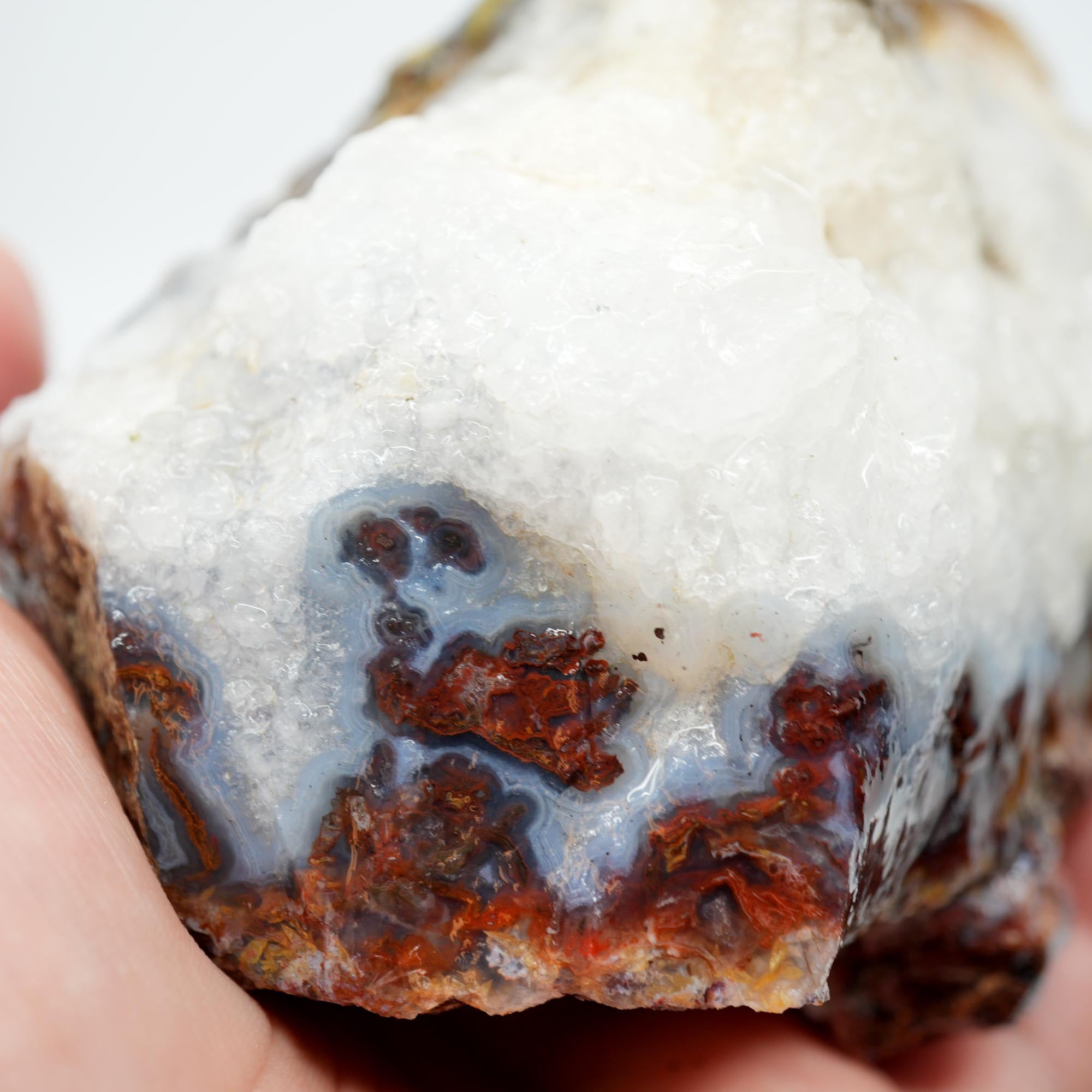 San Carlos Agate Rough - Red Moss with Quartz Crystal Top