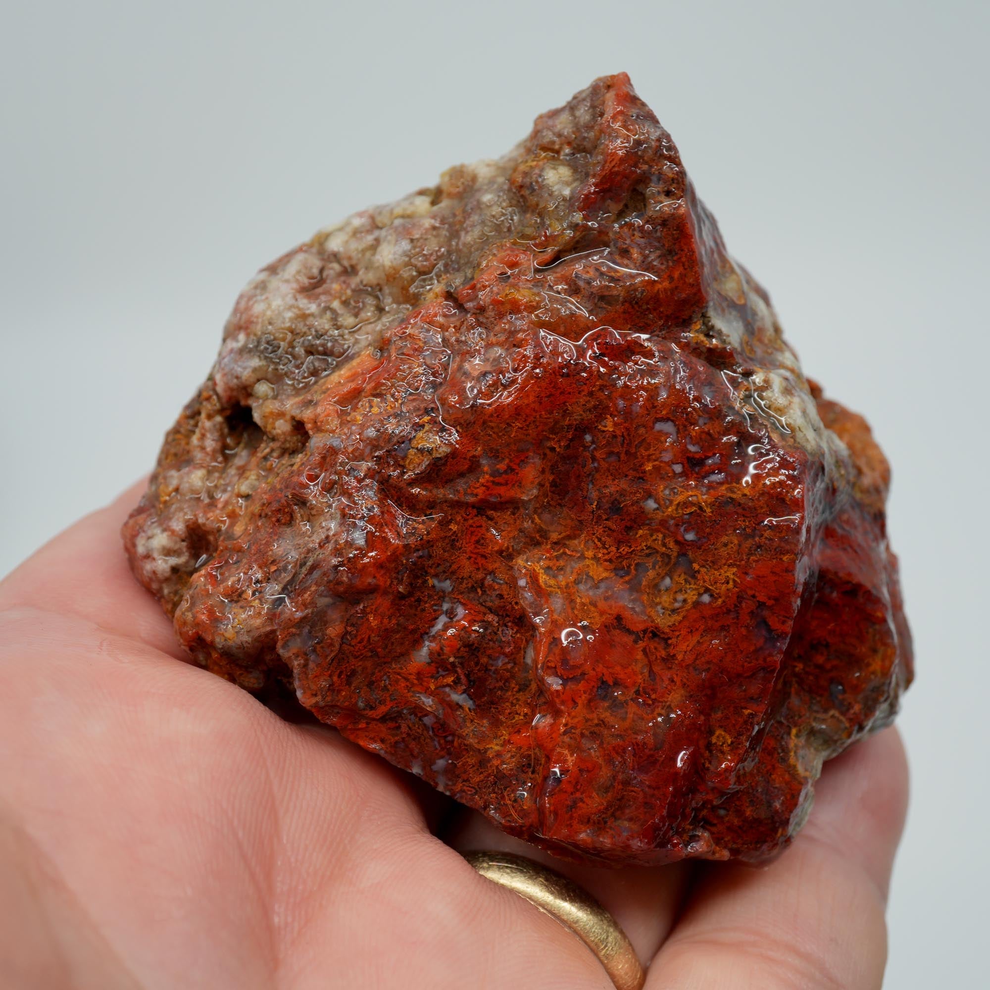 San Carlos Agate Rough - Well Defined Red Moss Trimmer