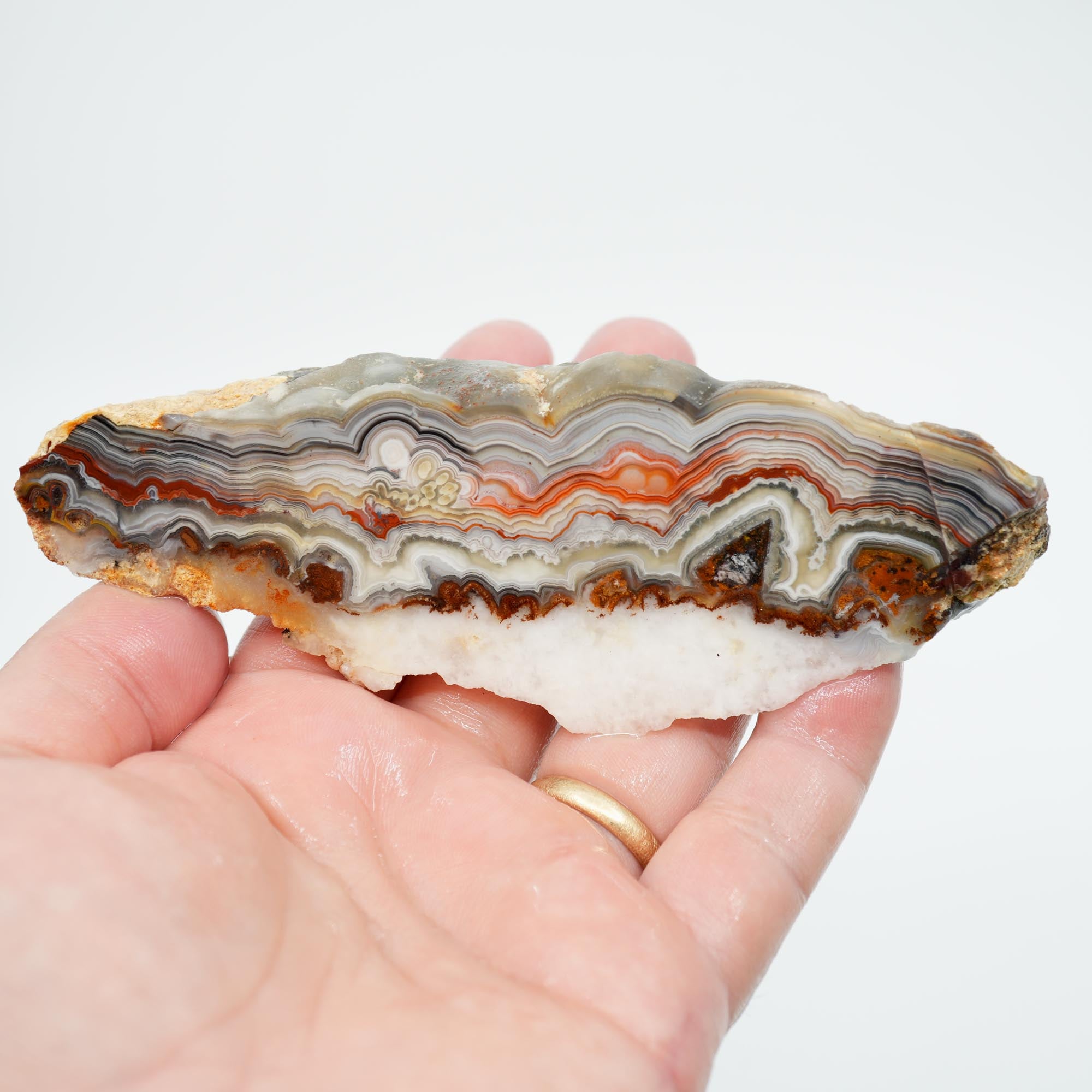 Laguna Lace Agate Endcut - Red and White Lace with Bubbly Fireworks