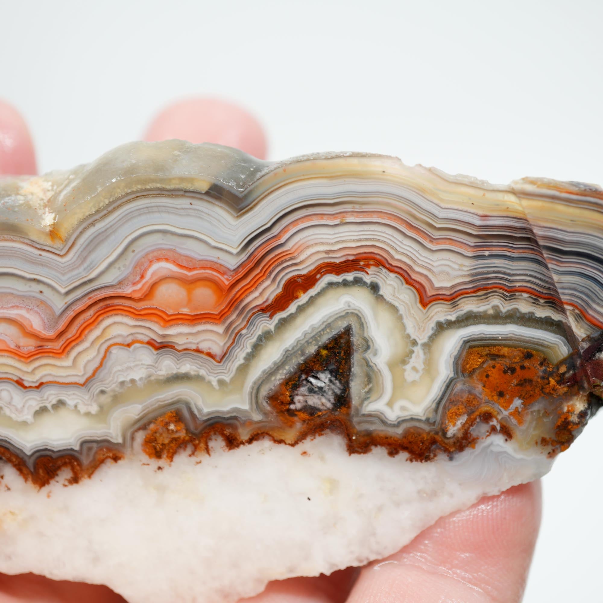 Laguna Lace Agate Endcut - Red and White Lace with Bubbly Fireworks