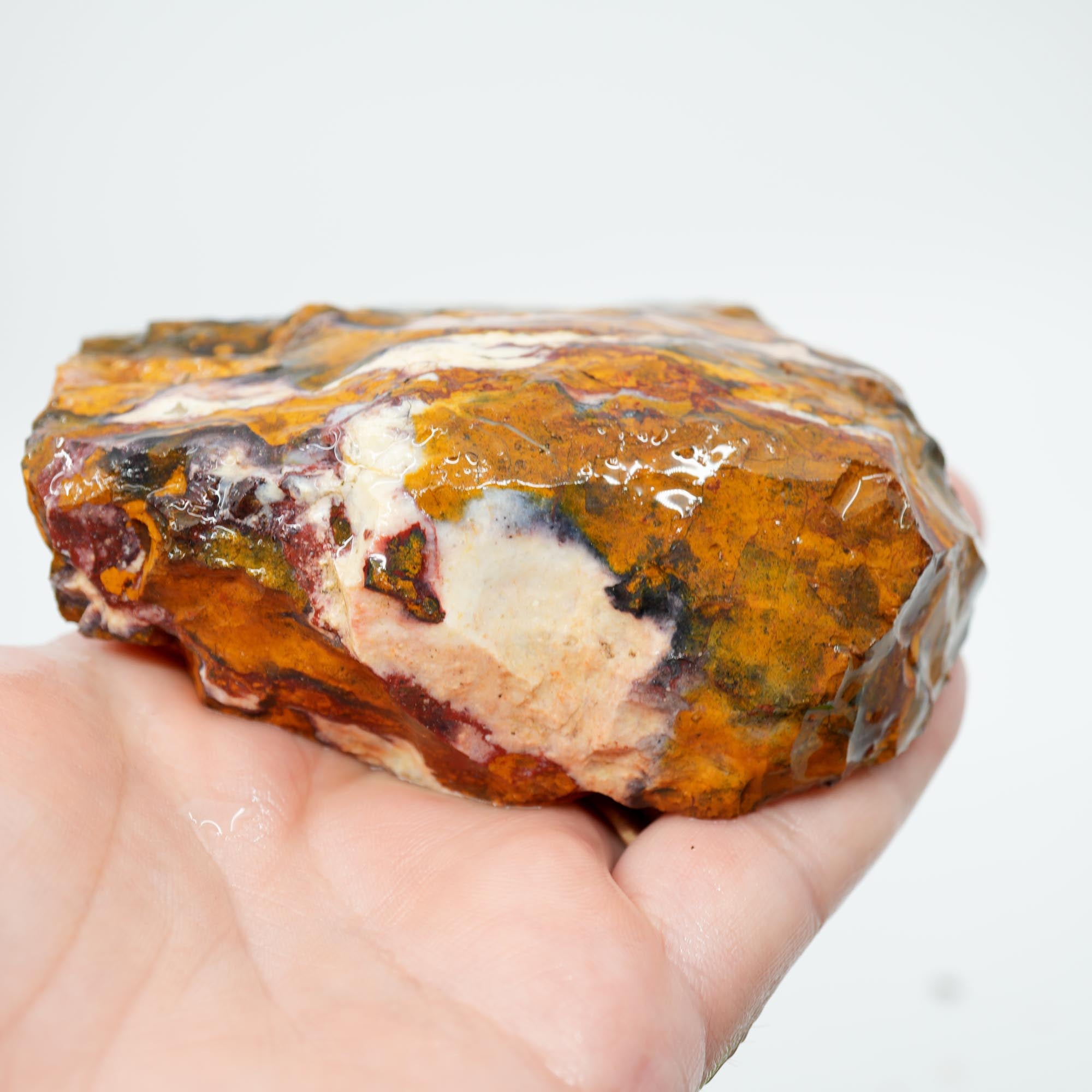 Indian Blanket Jasper Rough - Butterscotch with White Clouds and Purple Pink