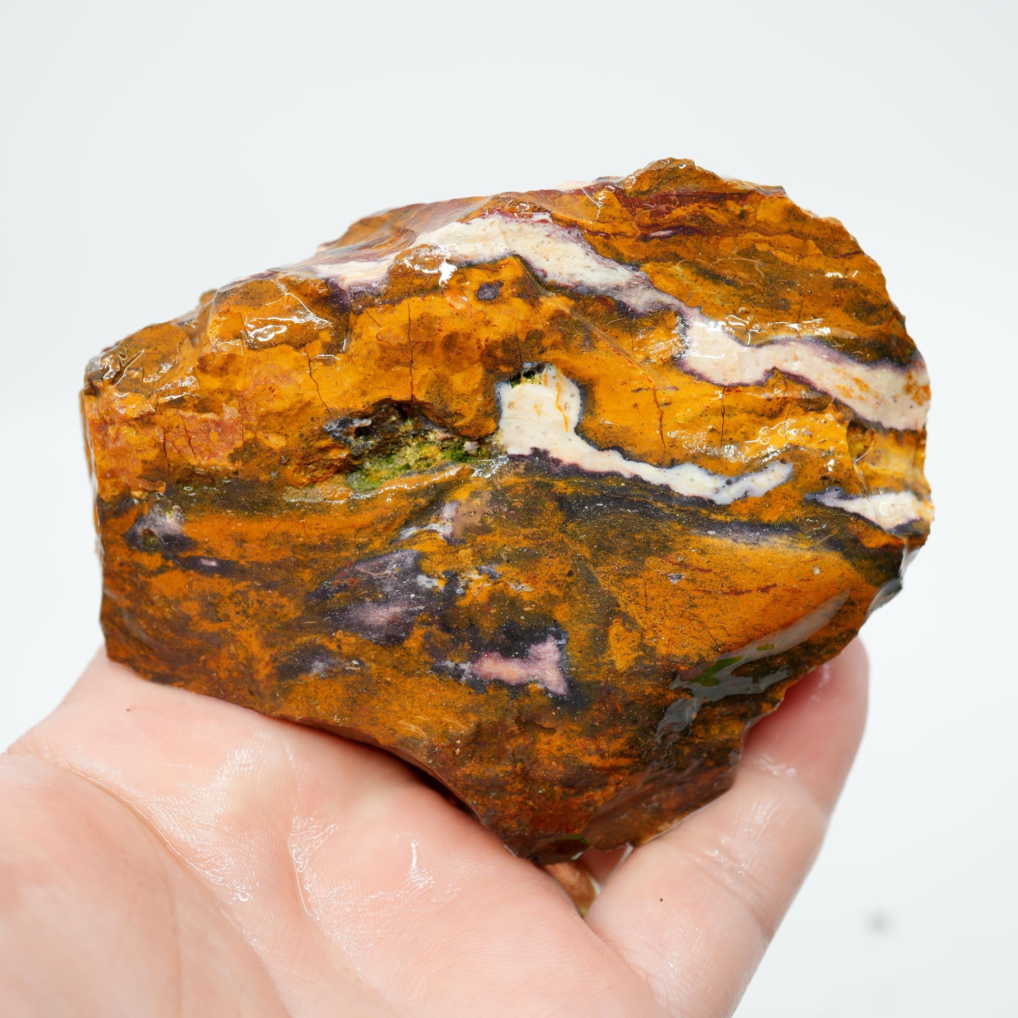 Indian Blanket Jasper Rough - Butterscotch with White Clouds and Purple Pink