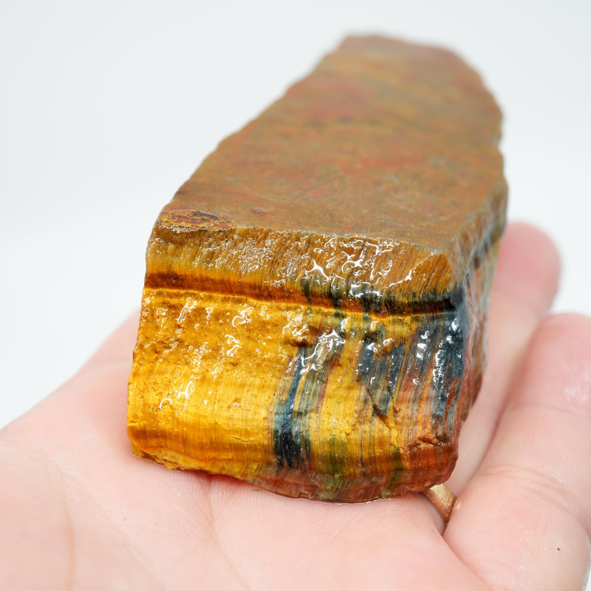 Hawkeye Tiger Eye Rough - Old Stock Blue and Gold Flame Patterns