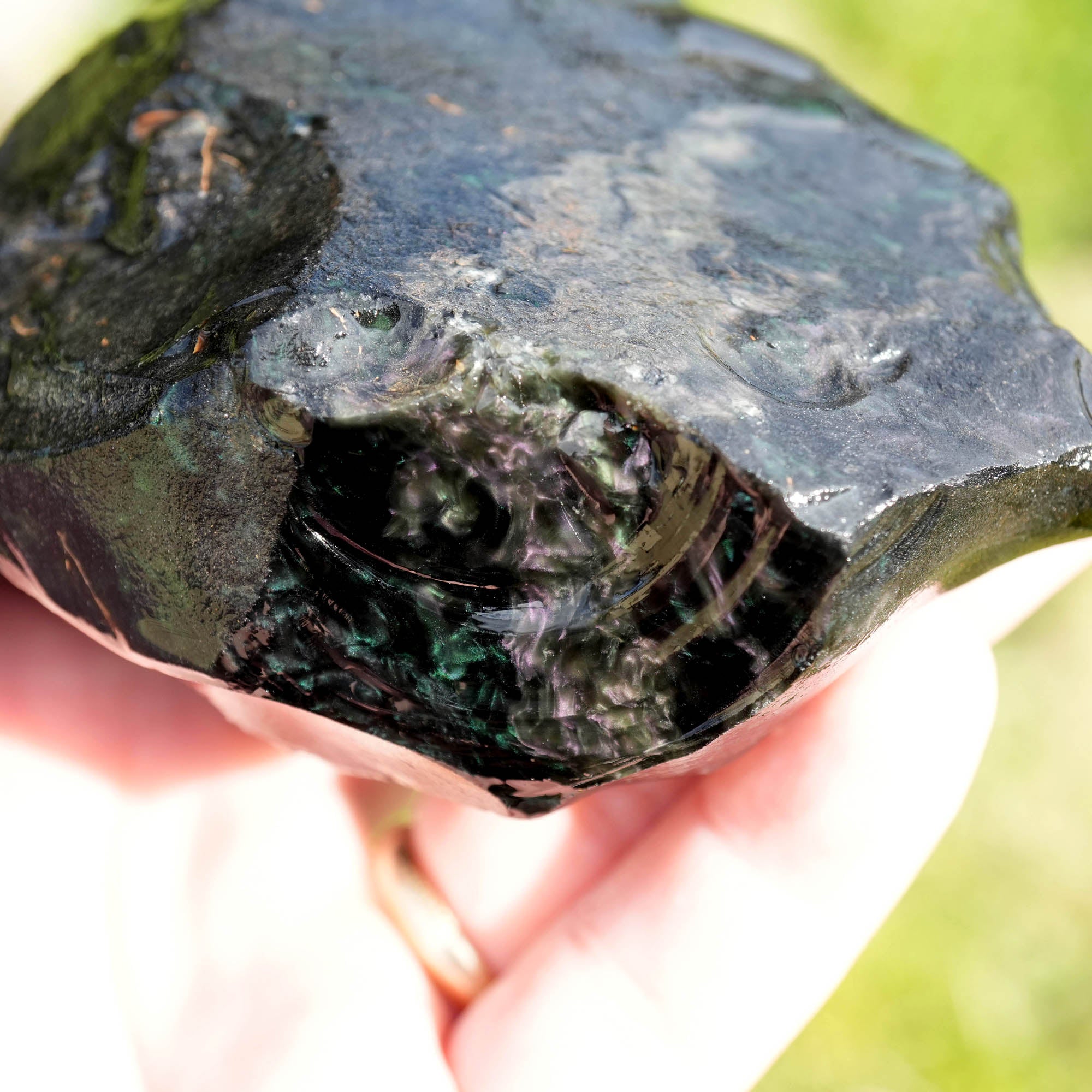 Royal Peacock Velvet Obsidian Rough - 1970s Old Stock Purple and Green