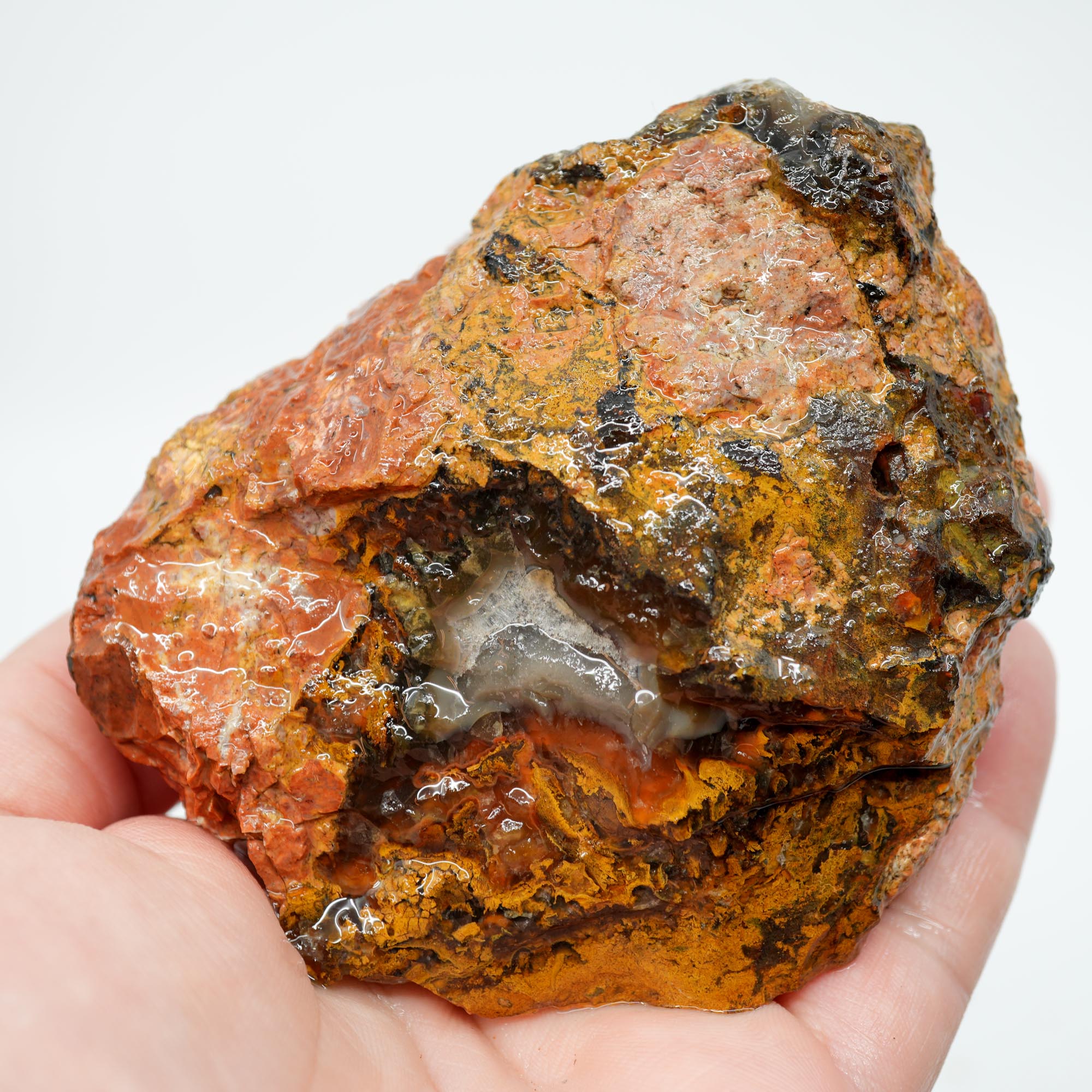 San Carlos Agate Rough - Peach Fortification with Golden Moss