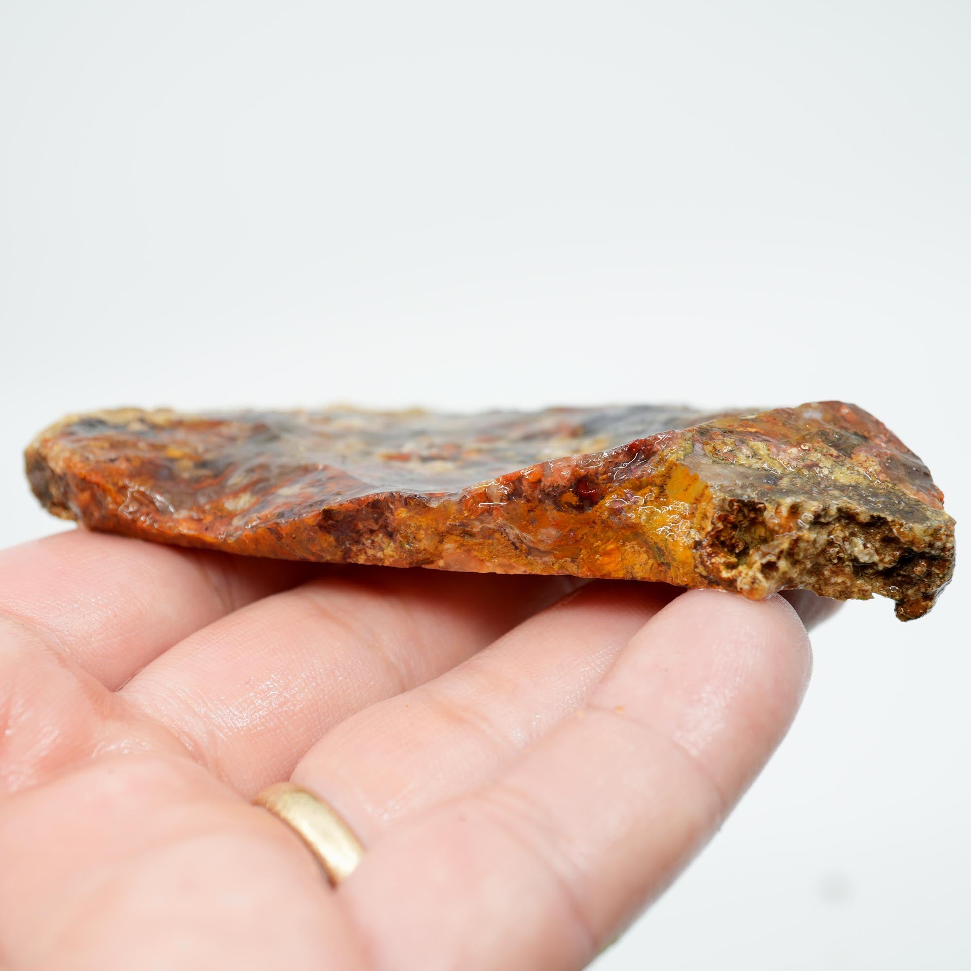 San Carlos Agate Endcut - Blue with Frost Snowflake Plumes and Red Moss