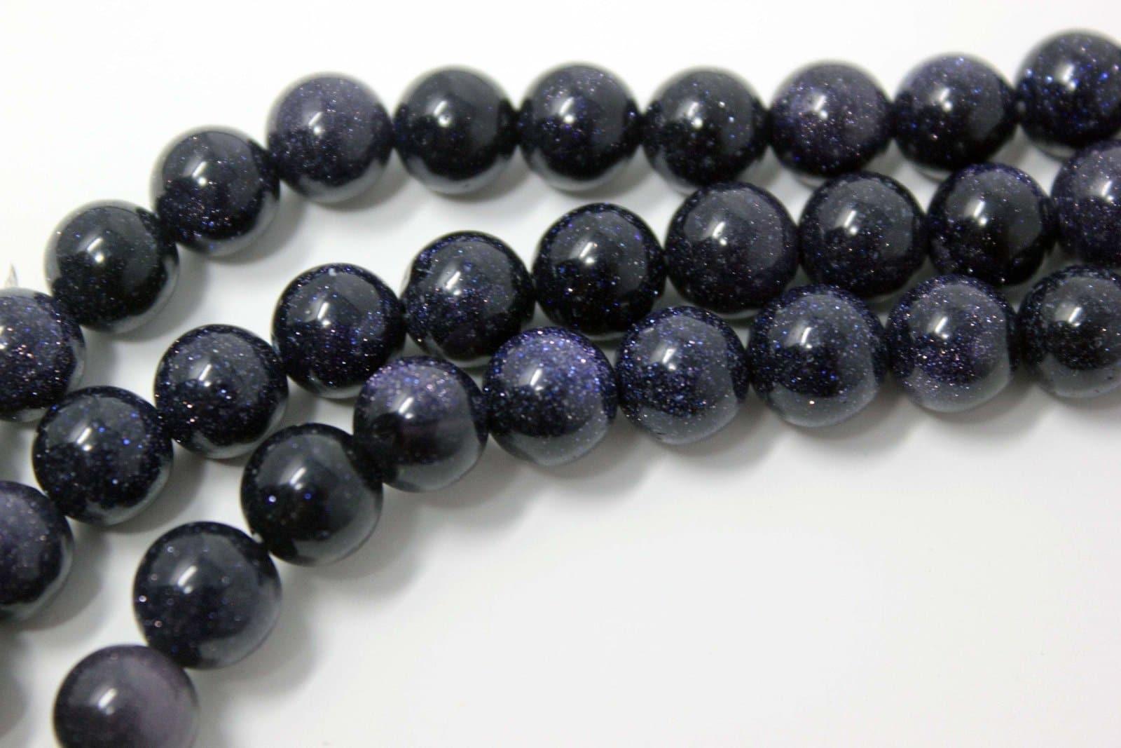 Goldstone Beads, Blue, 8mm Round, 15 Inch Strand