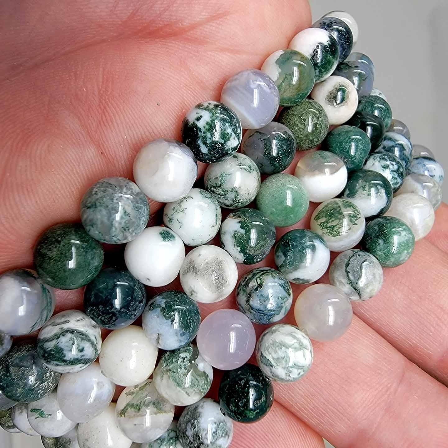 India Tree Moss Agate 8mm Lapidary Bead 15 Inch Strand! - LapidaryCentral