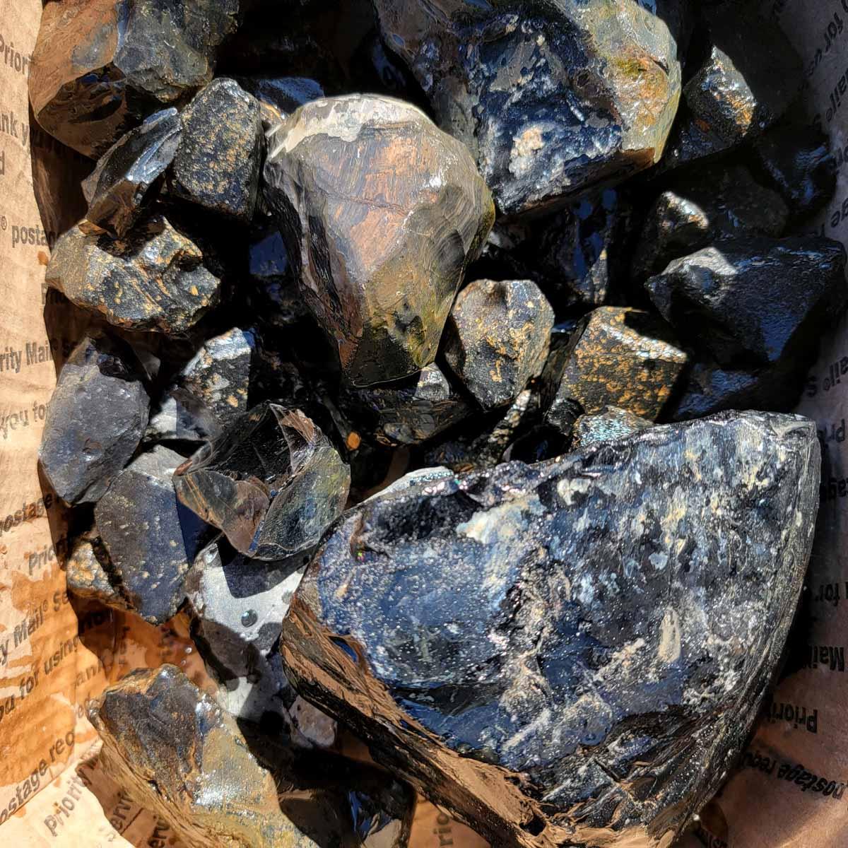 Black and Light Sheen Obsidian Lapidary Cutting Rough Flatrate! - Lapidary Central