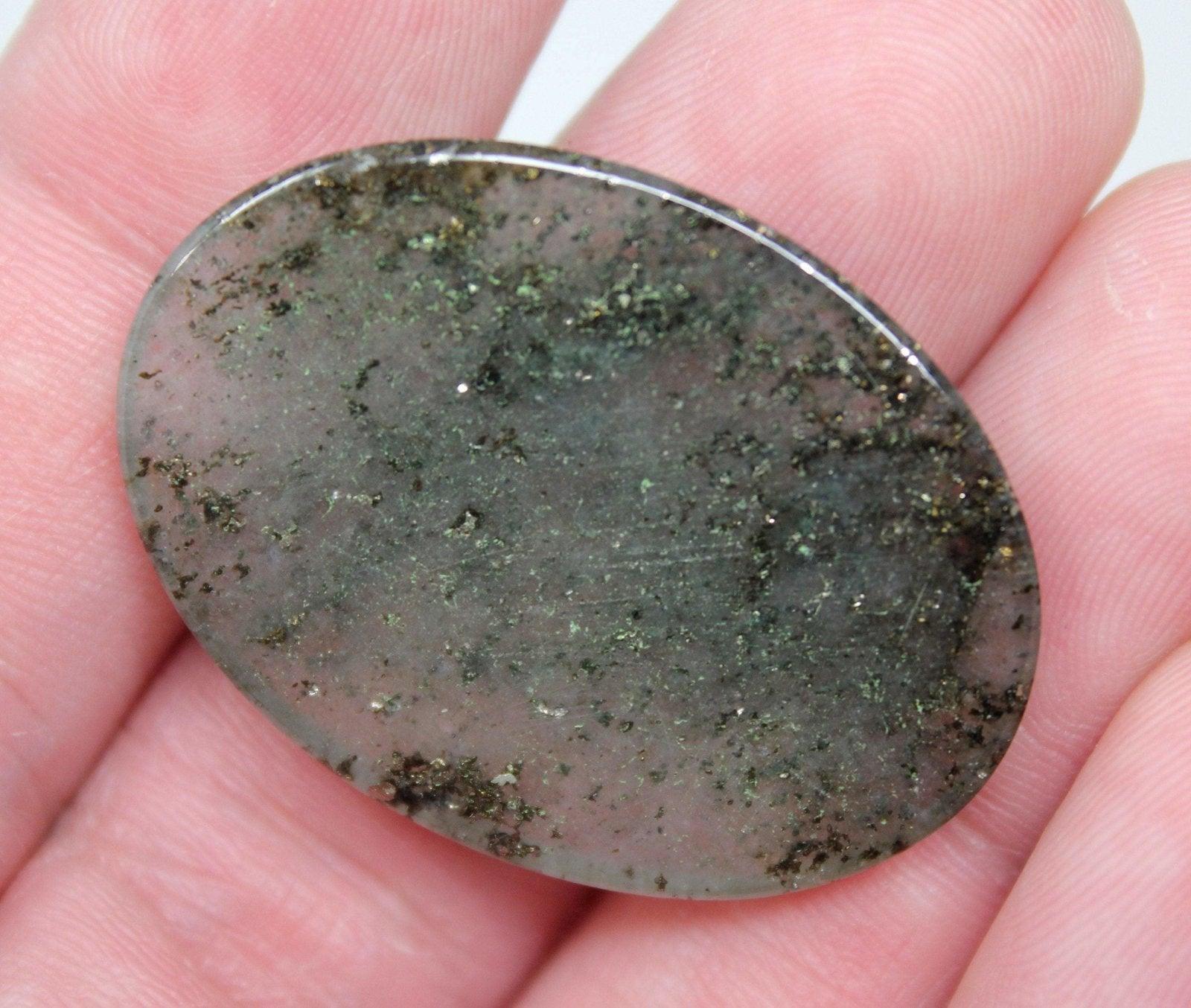 Marcasite Moss Agate Pyrite Cabochon! Lapidary Stone Cab! - LapidaryCentral