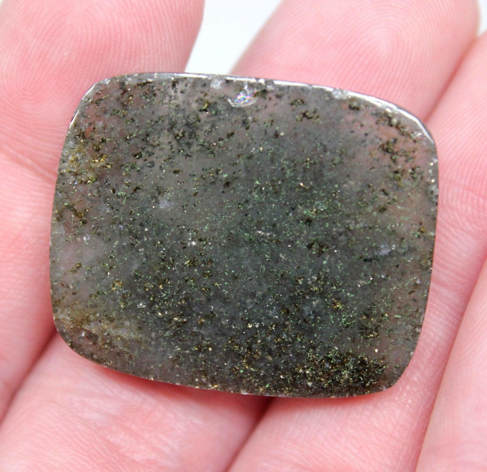 Marcasite Moss Agate Pyrite Cabochon! Lapidary Stone Cab! - LapidaryCentral