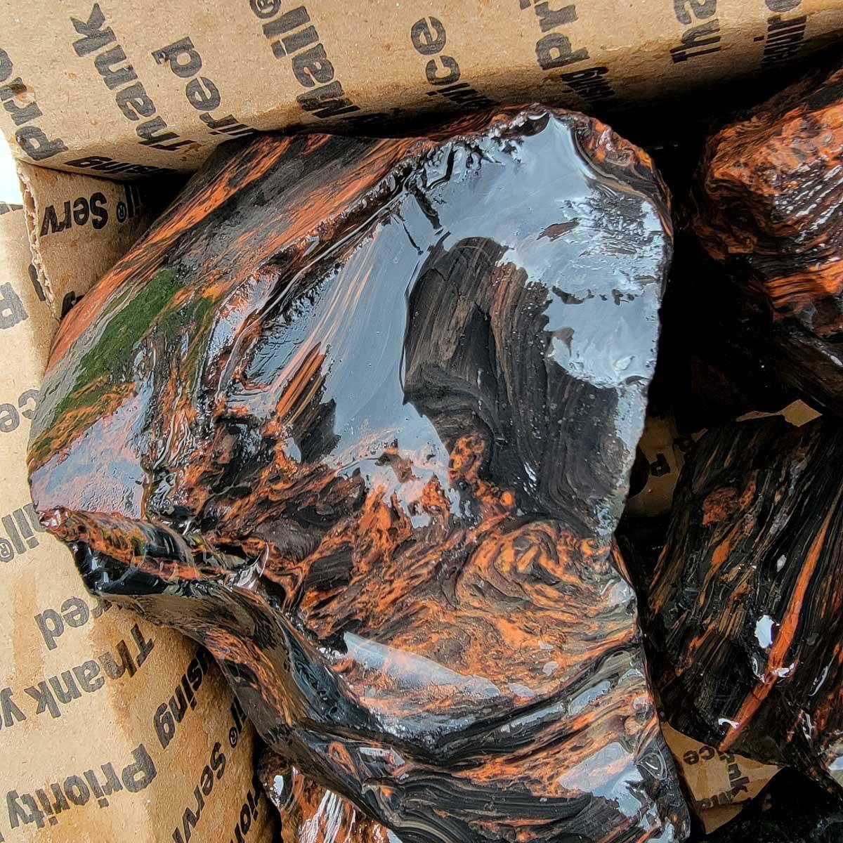 Tri-Flow Mix Old Stock Oregon Obsidian Rough Flatrate! - LapidaryCentral