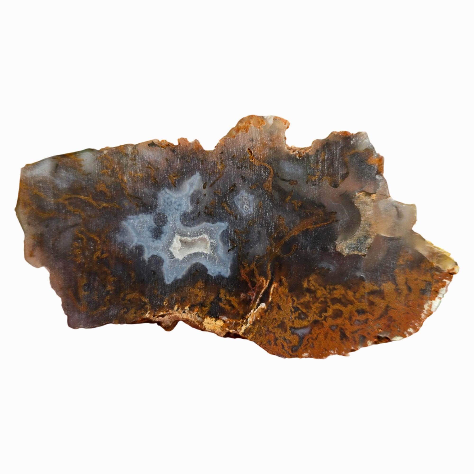 San Carlos Agate Slab Dry – Blue Orange Moss Druzy Center Mexico #3766-Photo7