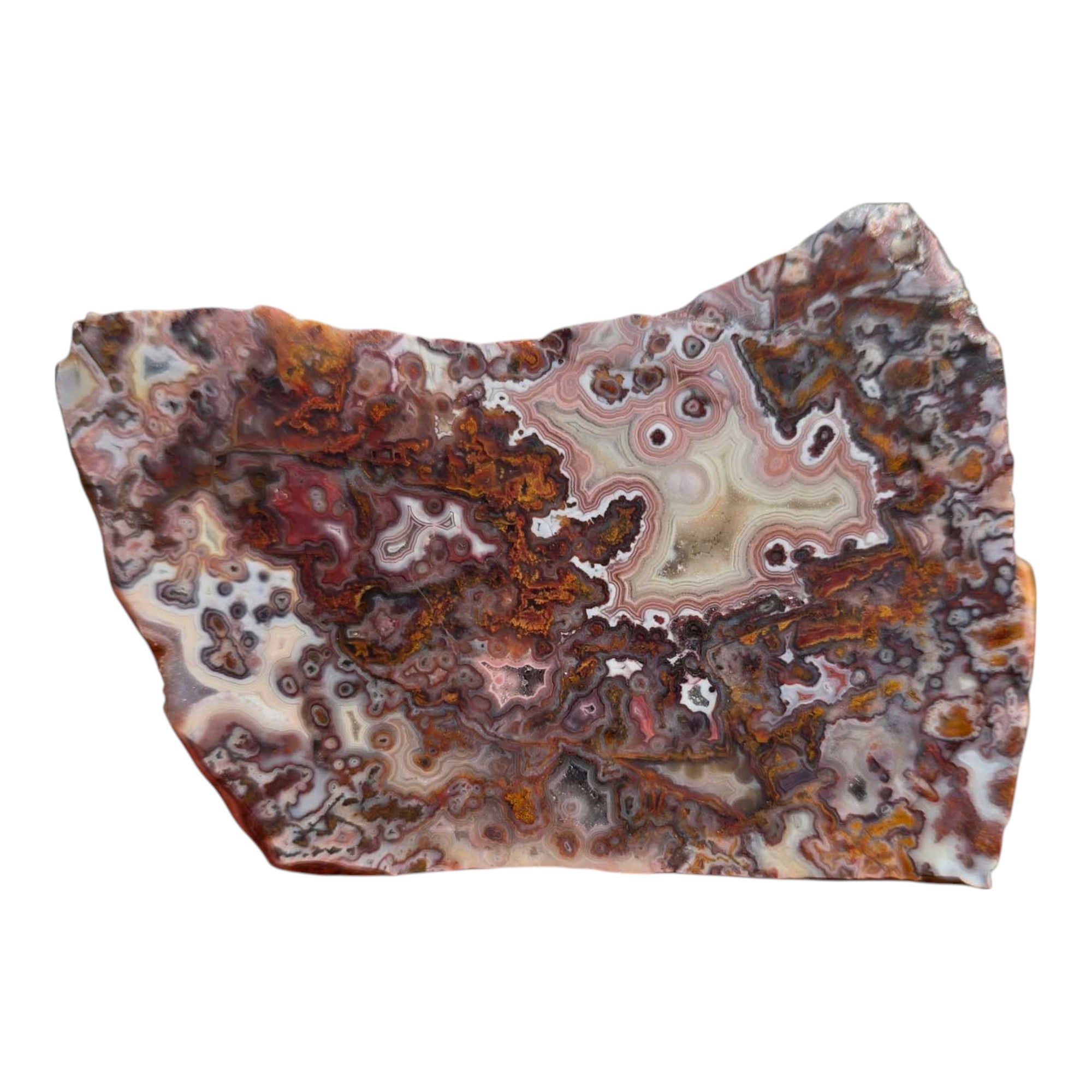 Apple Valley Agate Slab – Stunning Pink Fortification Pattern from Morocco