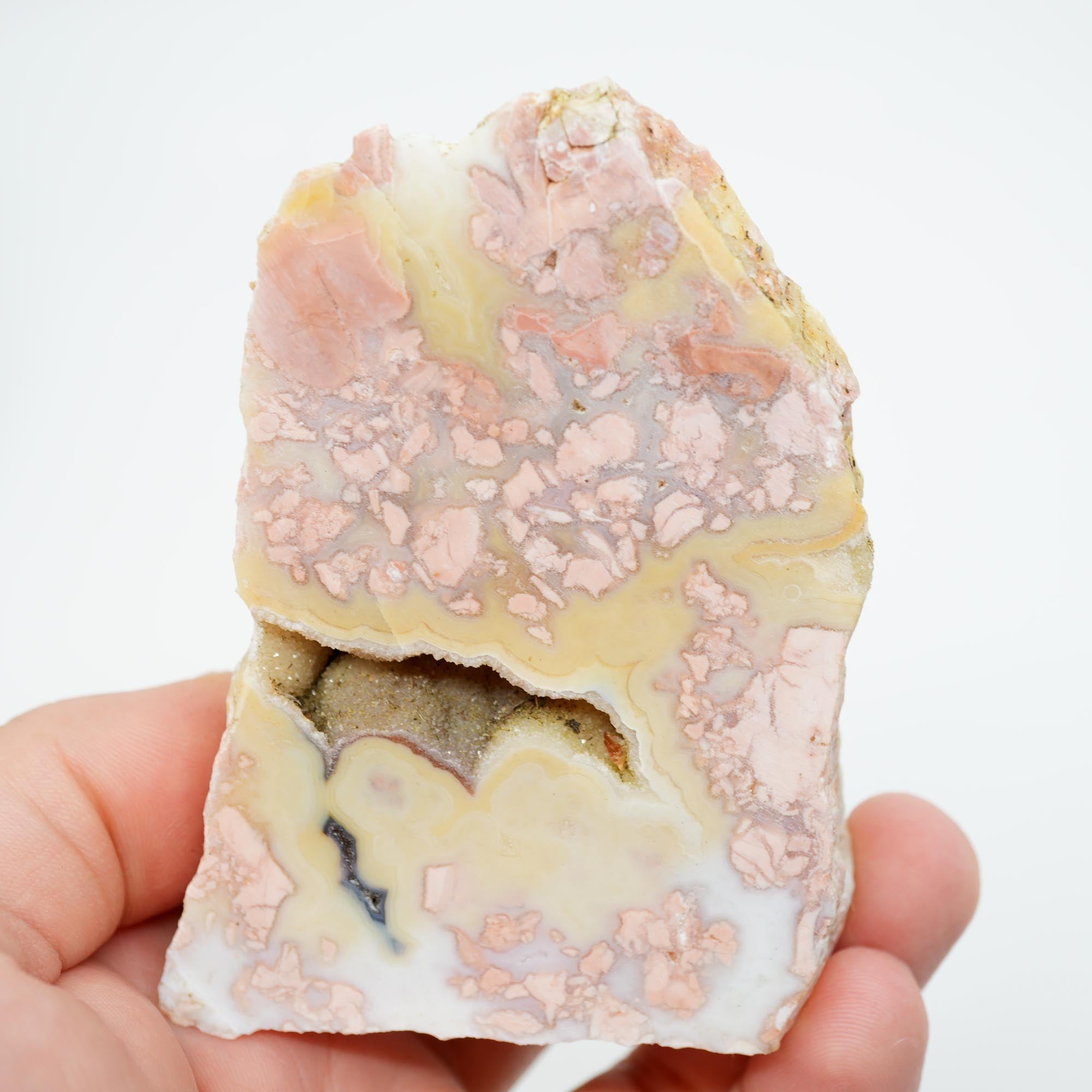 Cotton Candy Agate Endcut - Yellow Fortification with Through Druzy Pocket