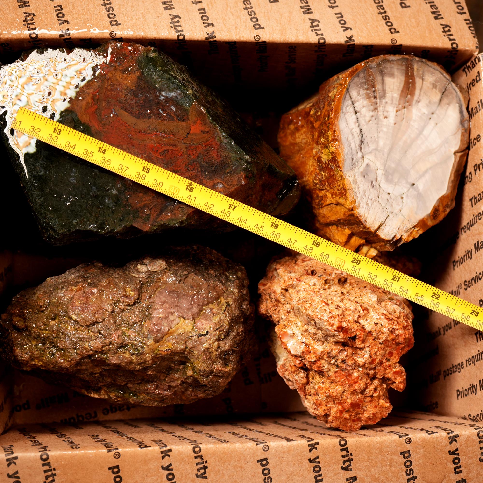 Cutting Rough Mix Flatrate - Oregon Moss Agate & Thunderegg