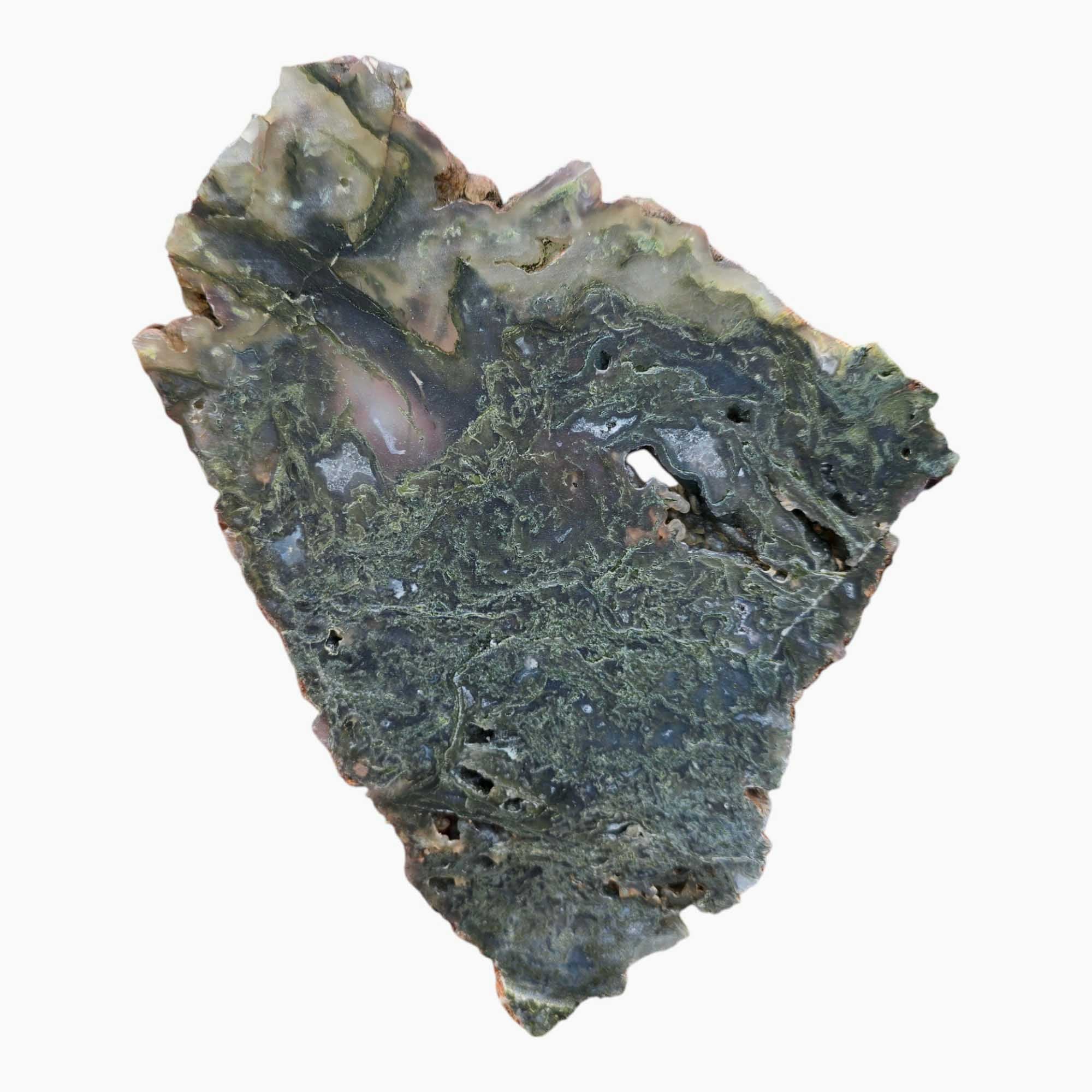 Maury Mountain Moss Agate Slab – Green with Clear Agate Inclusions from Oregon